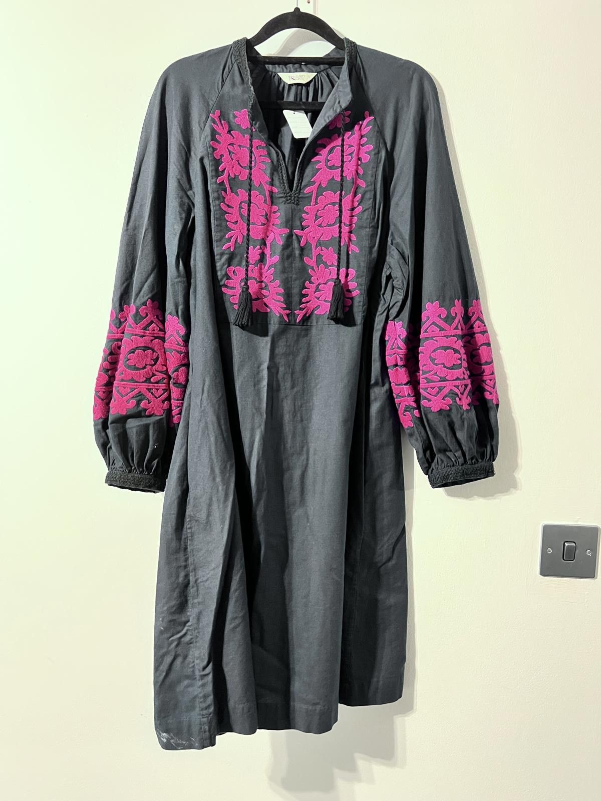 TOAST Navy Blue Embroidered Dress – UK 10