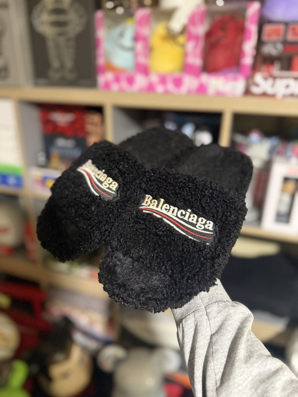 Balenciaga Black Fuzzy Campaign Slides