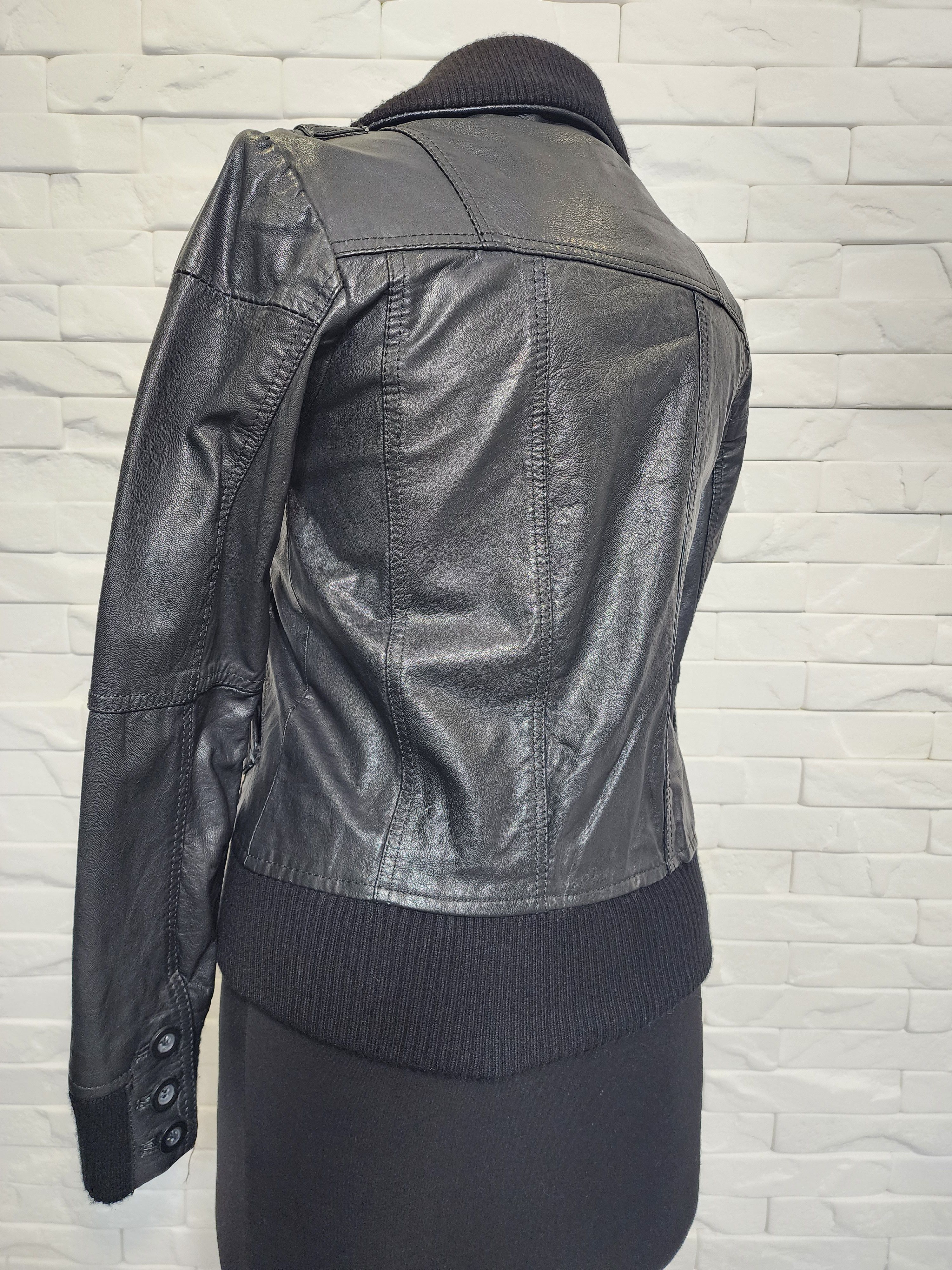 Jack & Jones Black Leather Jacket: Women's Metal Zipper Bomber Size S / US 4 / IT 40 - 7 Thumbnail