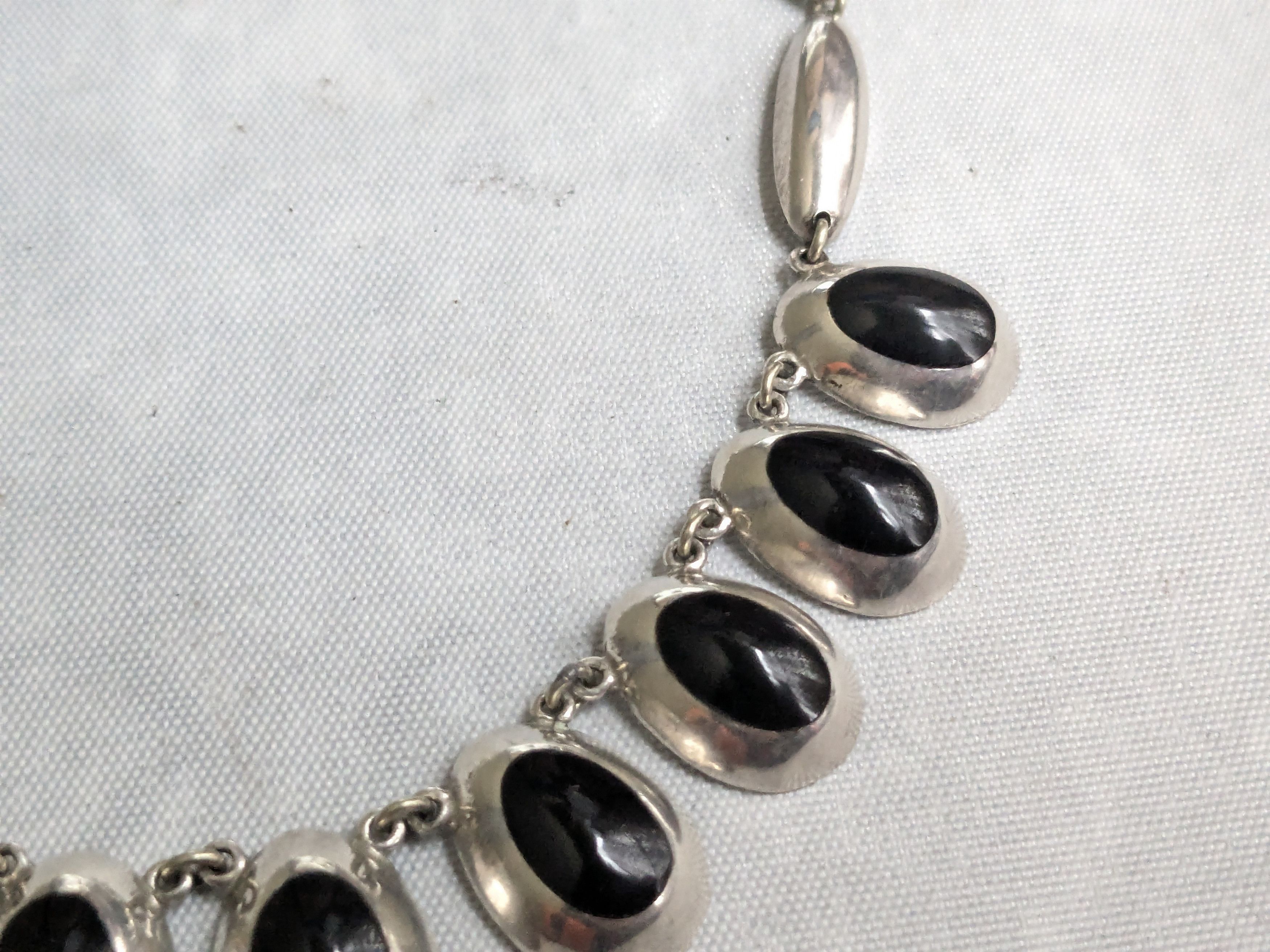 Jewelry Vintage Taxco Sterling Silver Onyx Necklace 16" Size ONE SIZE - 4 Thumbnail