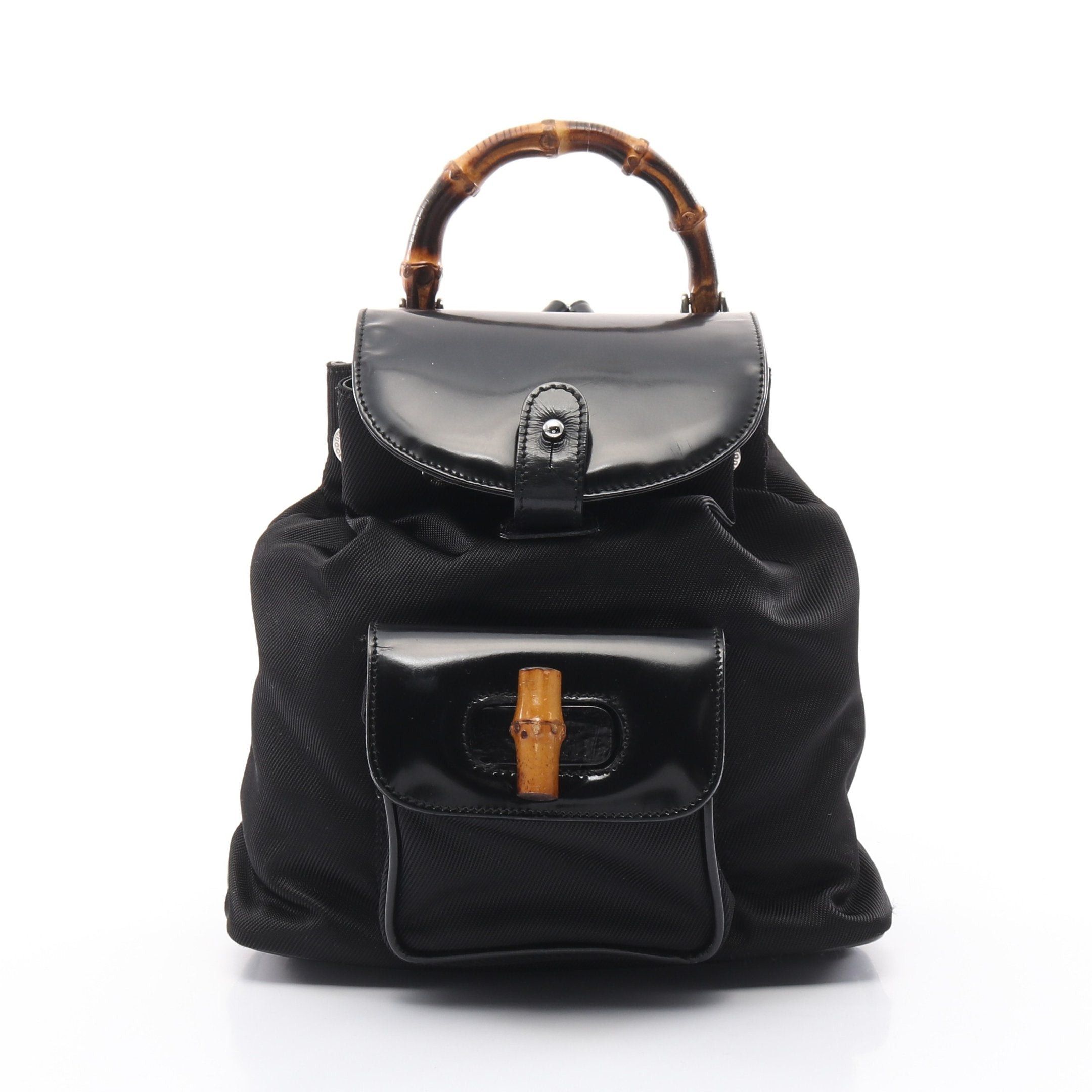 Gucci Gucci Bamboo Backpack Rucksack Nylon Canvas Leather Black Size ONE SIZE - 1 Thumbnail
