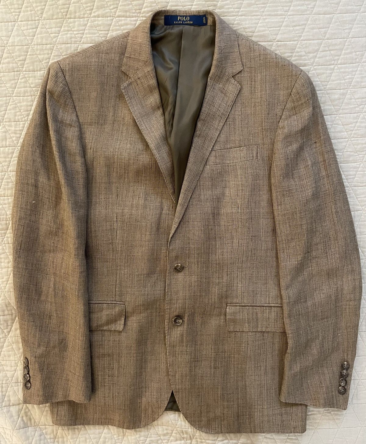 Polo Ralph Lauren Micro Checked Silk & Linen-Blend Tweed Jacket Size 42R - 6 Thumbnail
