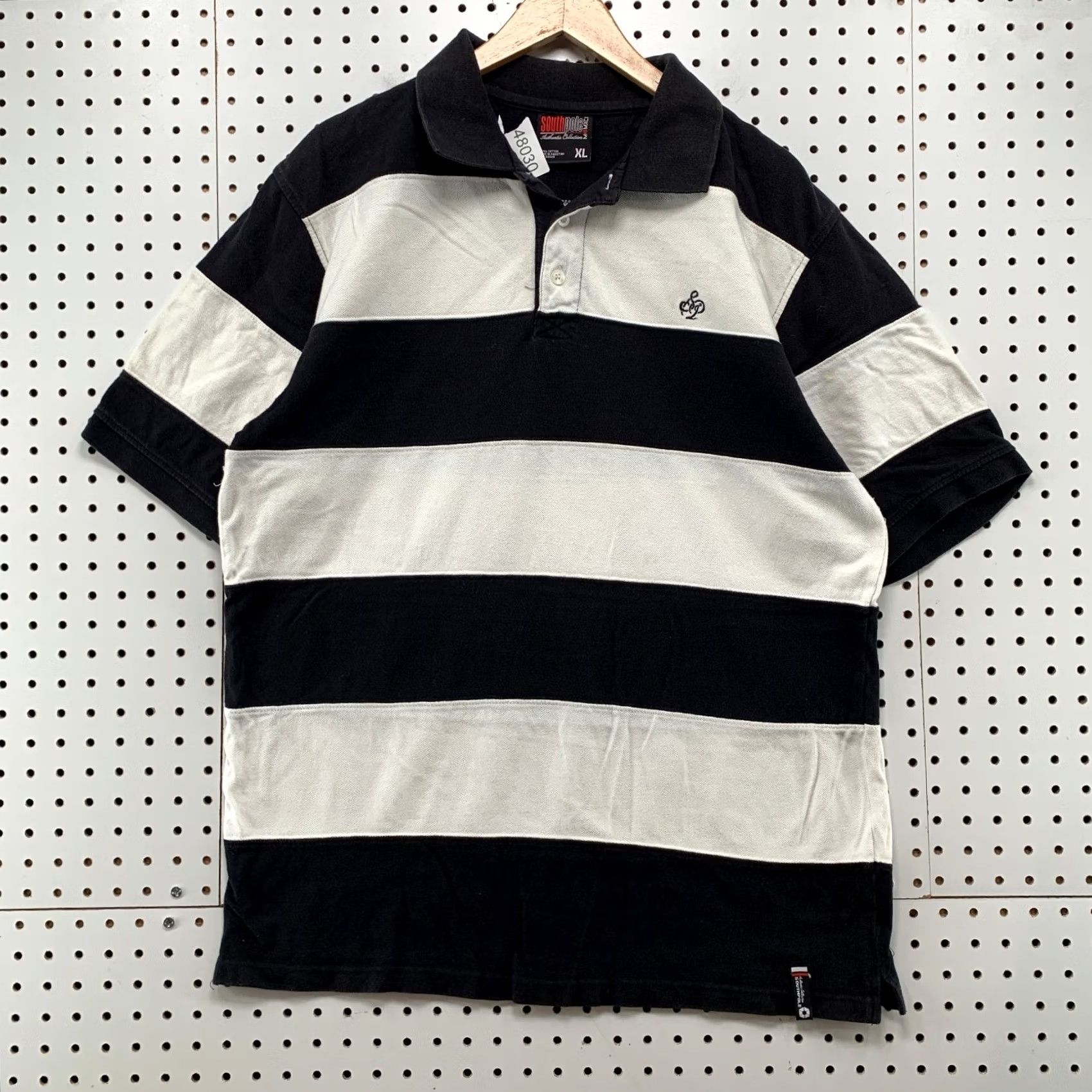 Southpole VINTAGE Southpole Polo Shirt Mens XL Black White Striped Short Sleeve Y2K Size US XL / EU 56 / 4 - 2 Thumbnail