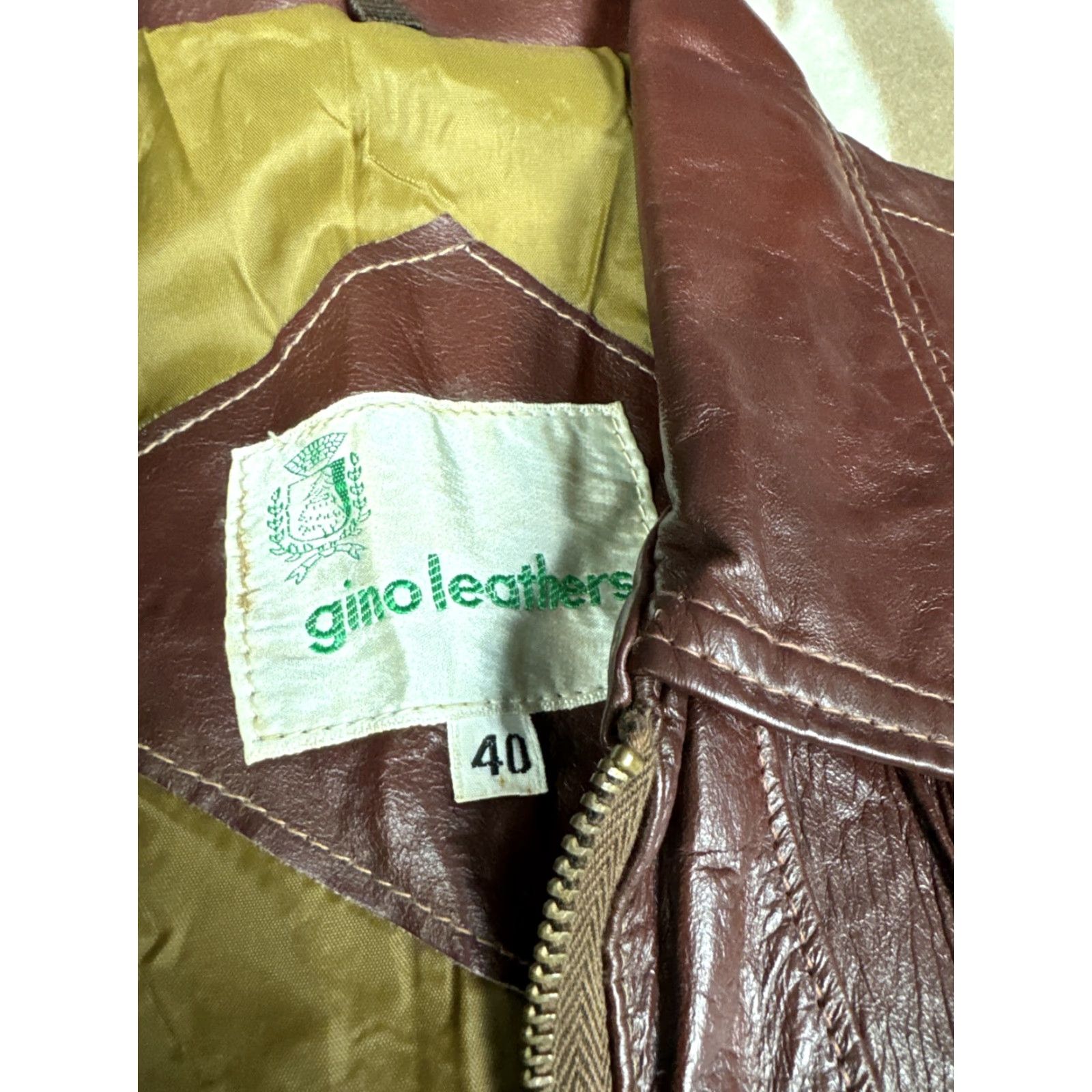 Vintage VINTAGE Gino Leathers Bomber Jacket Men's Brown Leather Sz 40 Moto Talon Zippers Brown 40 Mens Jackets Size US XXS / EU 40 - 4 Thumbnail
