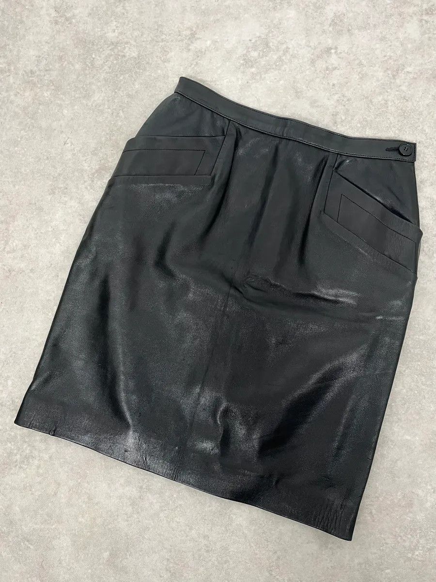 Saint Laurent Paris 1990s Saint Laurent Rive Gauche Black Leather Skirt Size 26" / US 2 / IT 38 - 6 Thumbnail