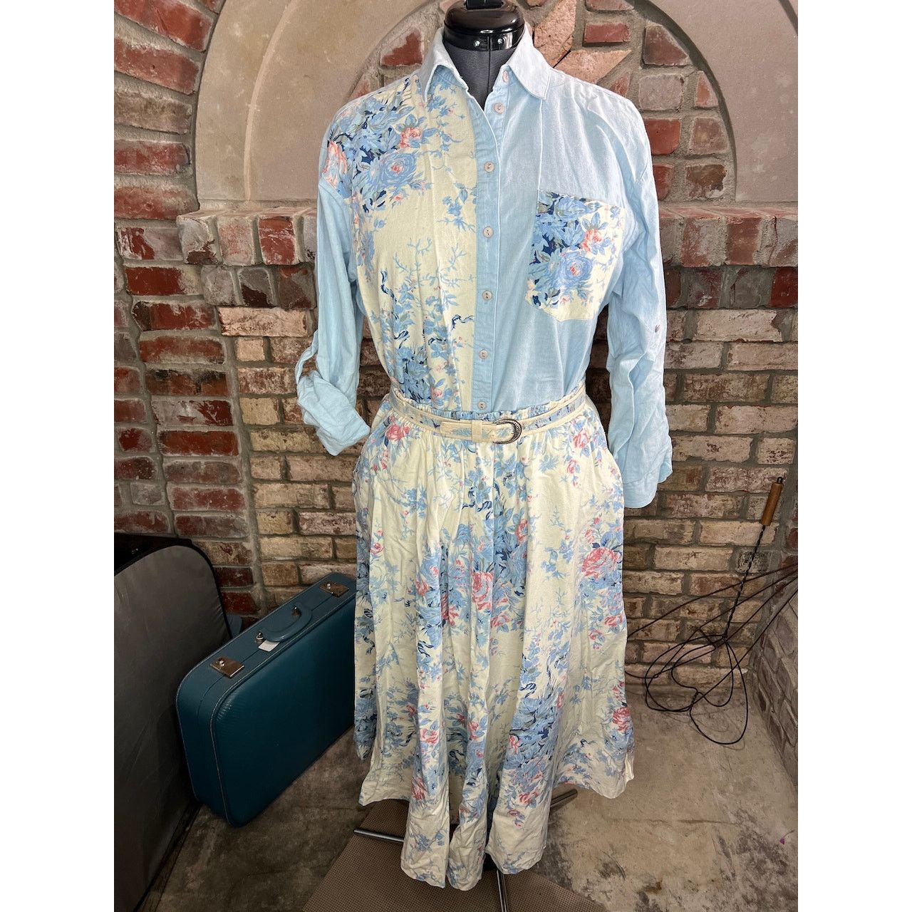 Vintage suit skirt blazer top swing skirt floral blue pink white Size 34" / US 12 / IT 48 - 5 Thumbnail
