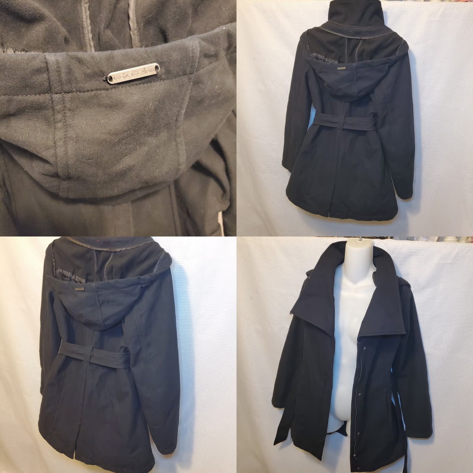 Anthropologie Anthropologie Mia Melons Everglades Hooded Rain Jacket Black Solid Mid-Length Zip Belt Long Sleeve Women S Black Size S / US 4 / IT 40 - 8 Thumbnail