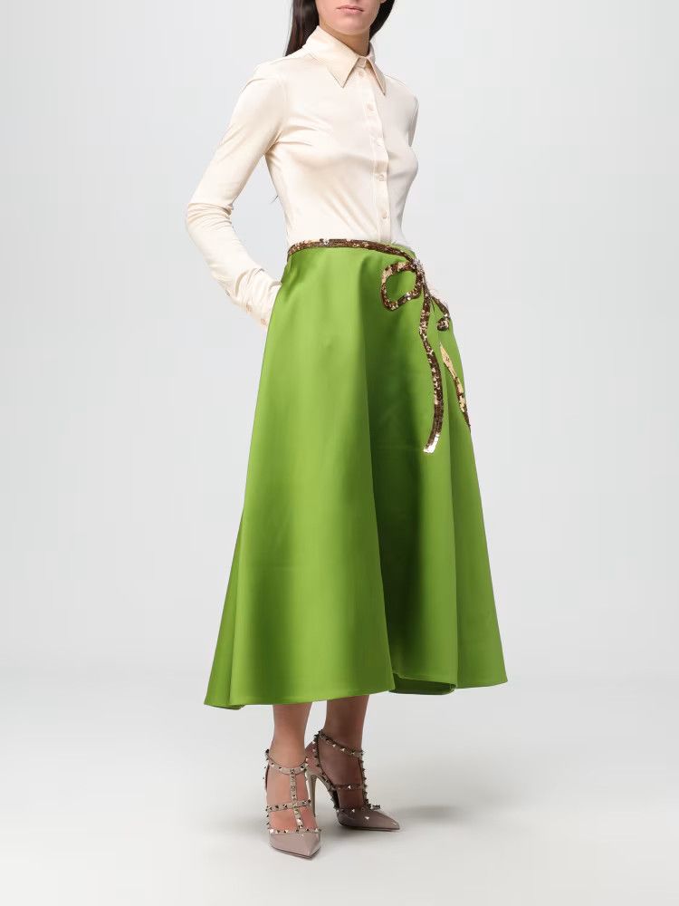 Valentino o1s22i1n0924 Techno Duchesse A-Line Skirt in Green Size 28" / US 6 / IT 42 - 3 Thumbnail