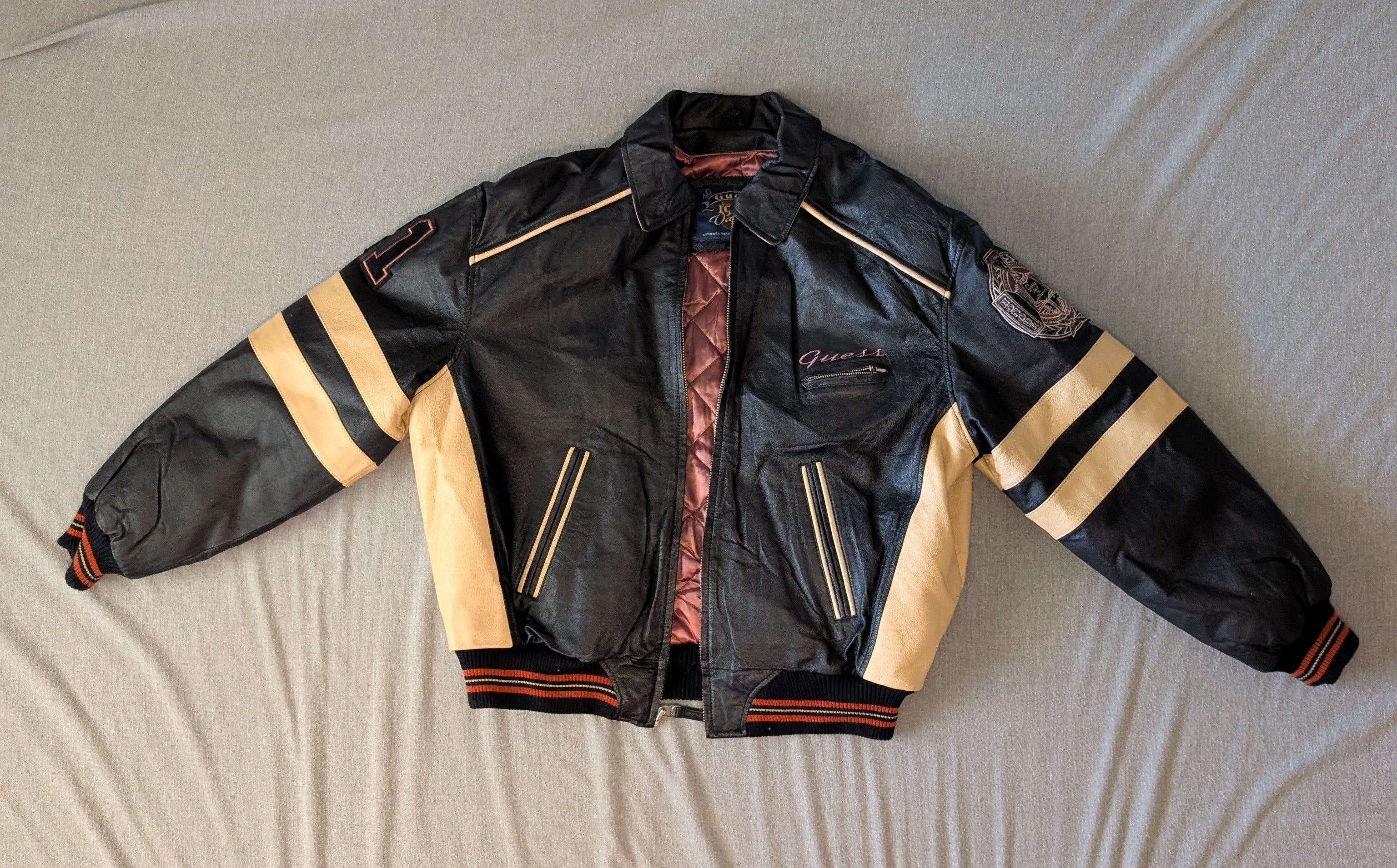 Guess Men's 1981 Jacket Coat Genuine Leather Biker Light