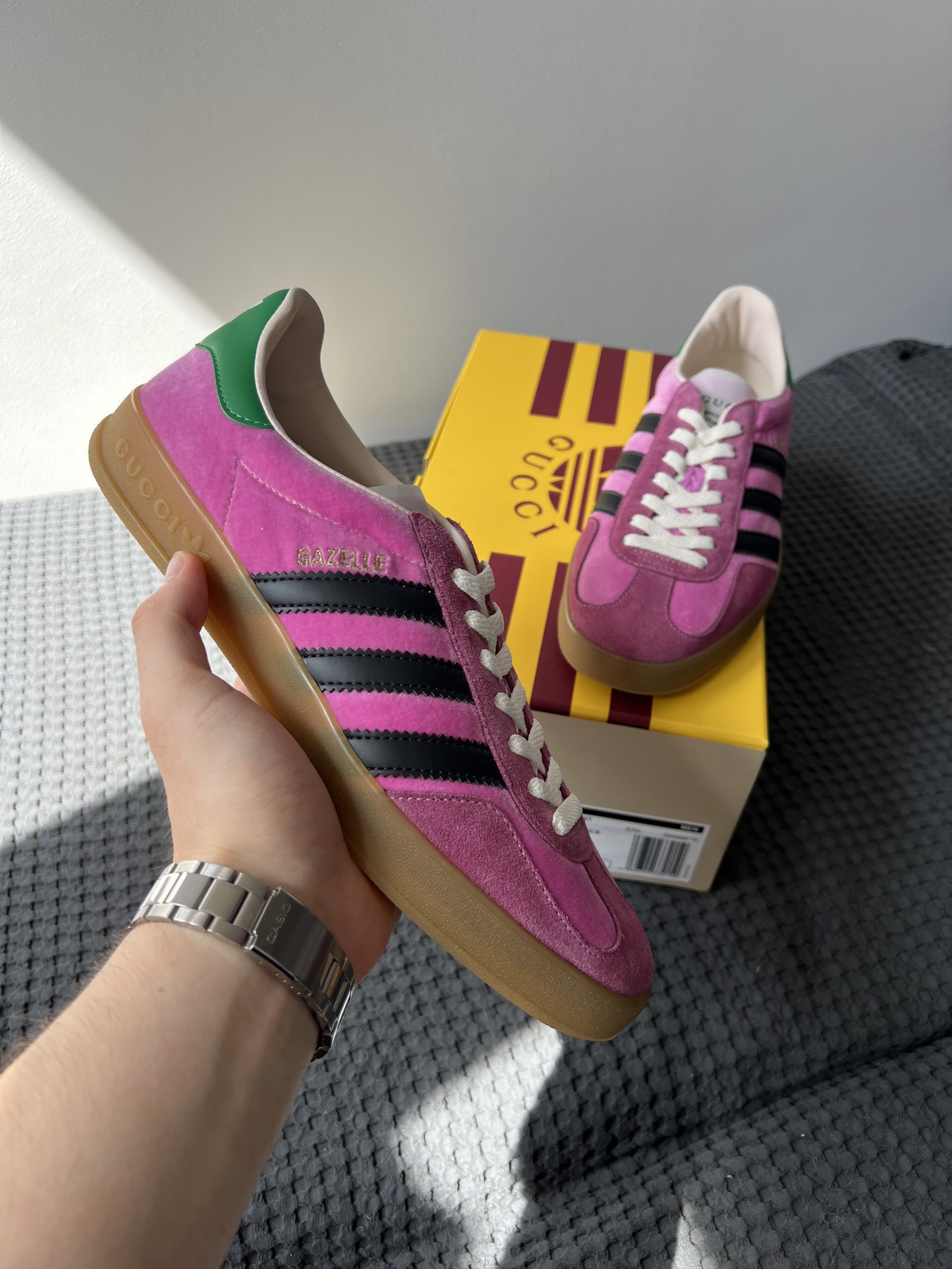 adidas gazelle silver green womens Adidas x Gucci Men's Gazelle Leather & Suede Black / Green / Red Low Top  Sneakers main image 1