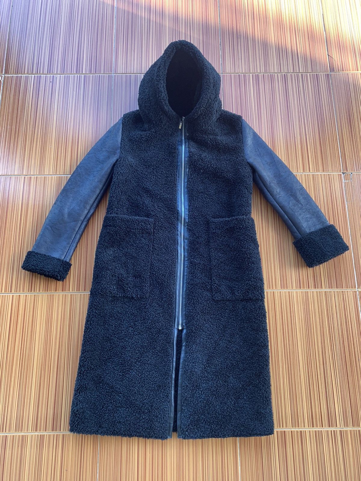 image of Avant Garde x Vintage Enc Studios Wool Long Coat Hoodie Button Up in Black, Men's (Size Medium)