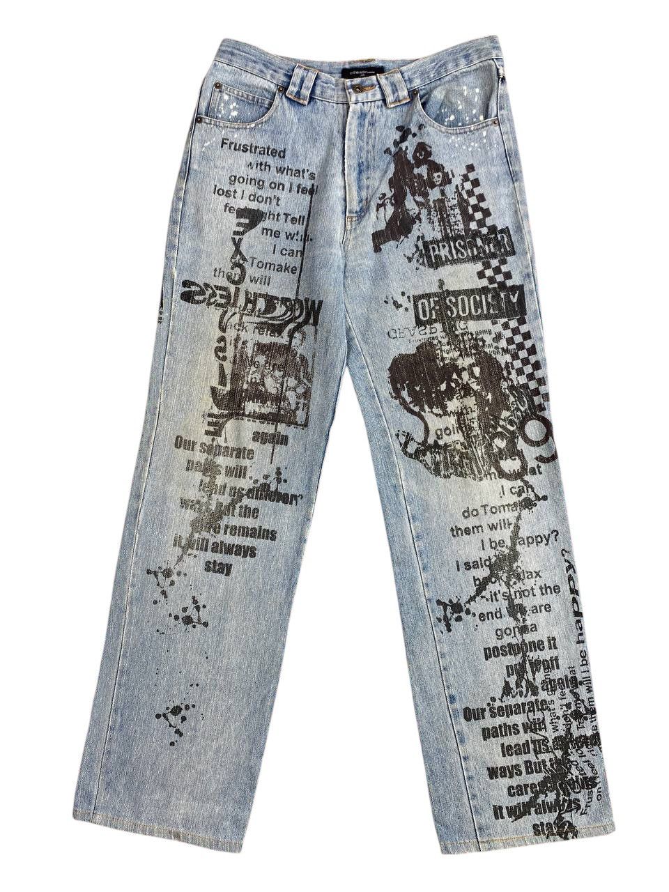 Japanese Brand 2000's In The Attic Poem All Over Print Washed Denim Size US 30 / EU 46 - 1 Thumbnail