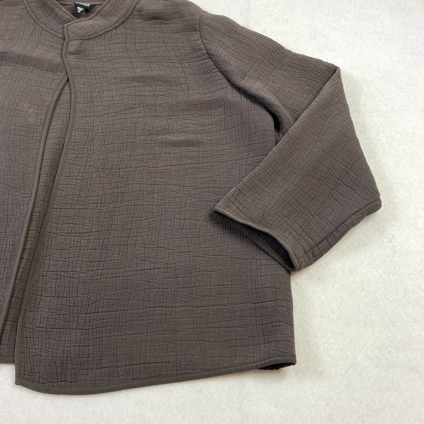 Eileen Fisher Eileen Fisher Silk Blend Jacket Women's XL Brown Open Front Long Sleeve Textured Jacket Size XL / US 12-14 / IT 48-50 - 3 Thumbnail