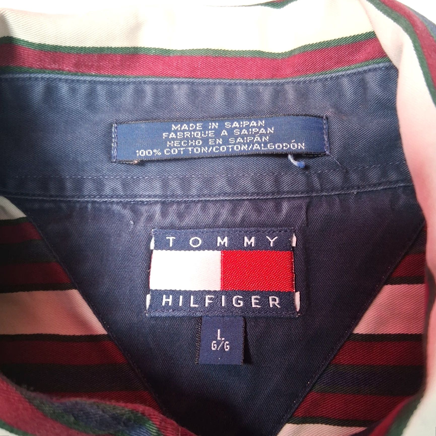 Tommy Hilfiger VINTAGE Tommy Hilfiger Shirt Men L Maroon Navy Retro Stripe Crest Buttons-Down Collar 1990s Cotton Long Sleeve Size US L / EU 52-54 / 3 - 7 Thumbnail