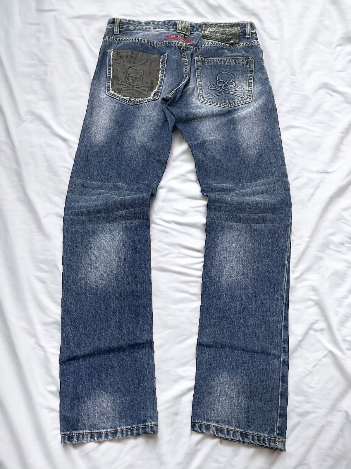 Hysteric Glamour × Philipp Plein Philip Plein Skull Embossed Crash Distressed Straight Jeans Size US 30 / EU 46 - 1 Thumbnail