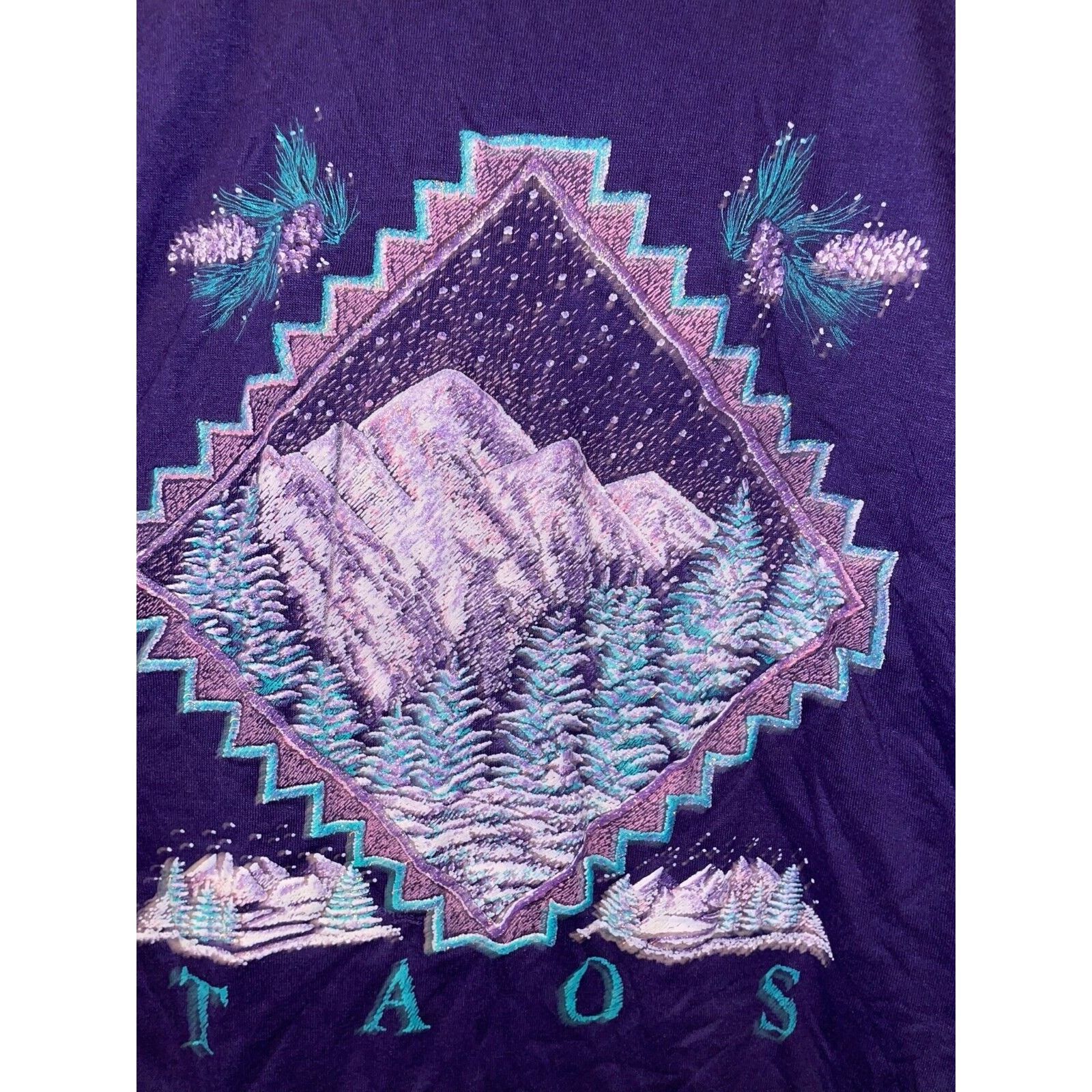 Jerzees Vintage Taos Shirt Mountains Purple Graphic Tee VTG 90s M Size US M / EU 48-50 / 2 - 7 Thumbnail