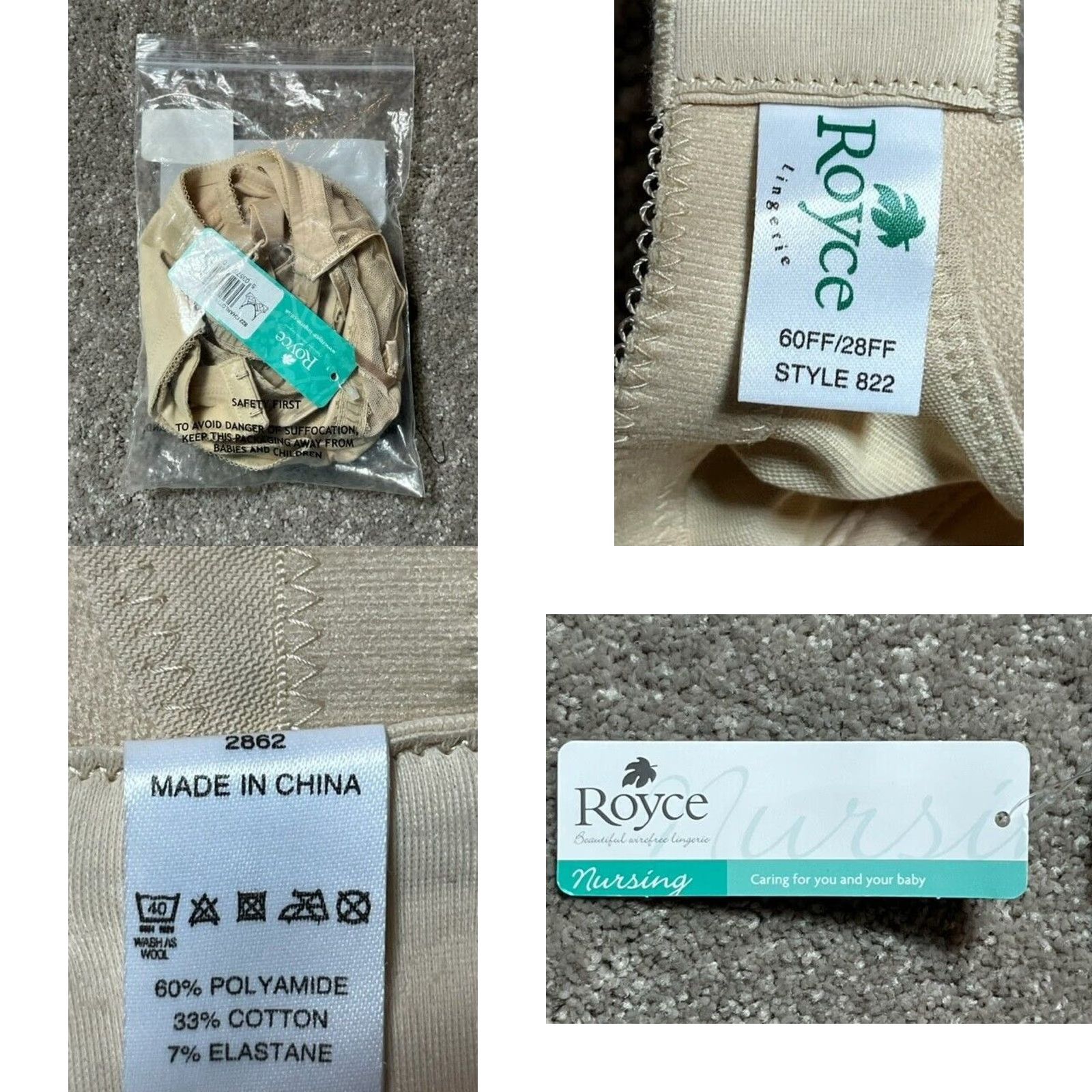 Vintage Royce Nursing Bra 28FF/60FF Wireless Maternity Modest Comfort Full Coverage Size ONE SIZE - 10 Thumbnail