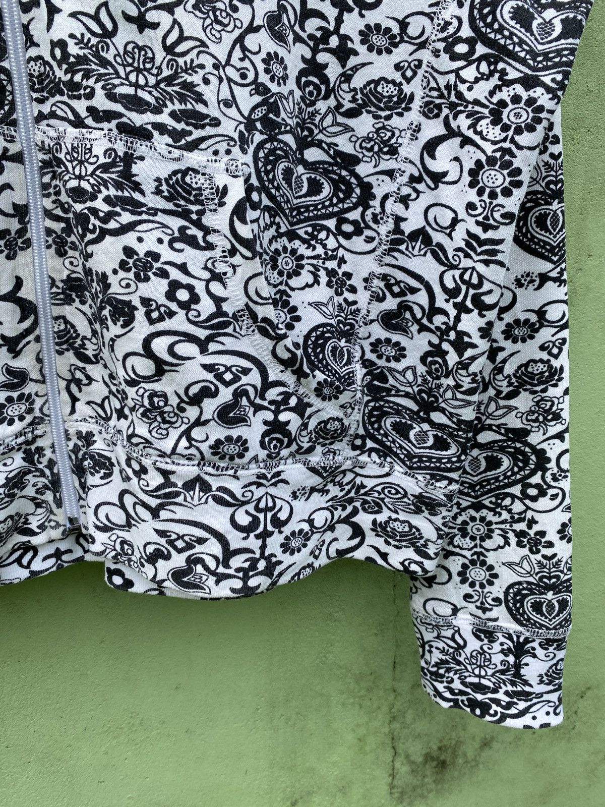 Vintage N.W.D Y2K Black White Paisley Full Zip Hoodie All Over Print Size L / US 10 / IT 46 - 6 Thumbnail