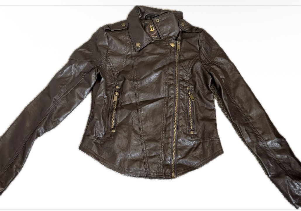 Other Vintage Dollhouse brown leather jacket. Leopard print lining Size S / US 4 / IT 40 - 1 Thumbnail