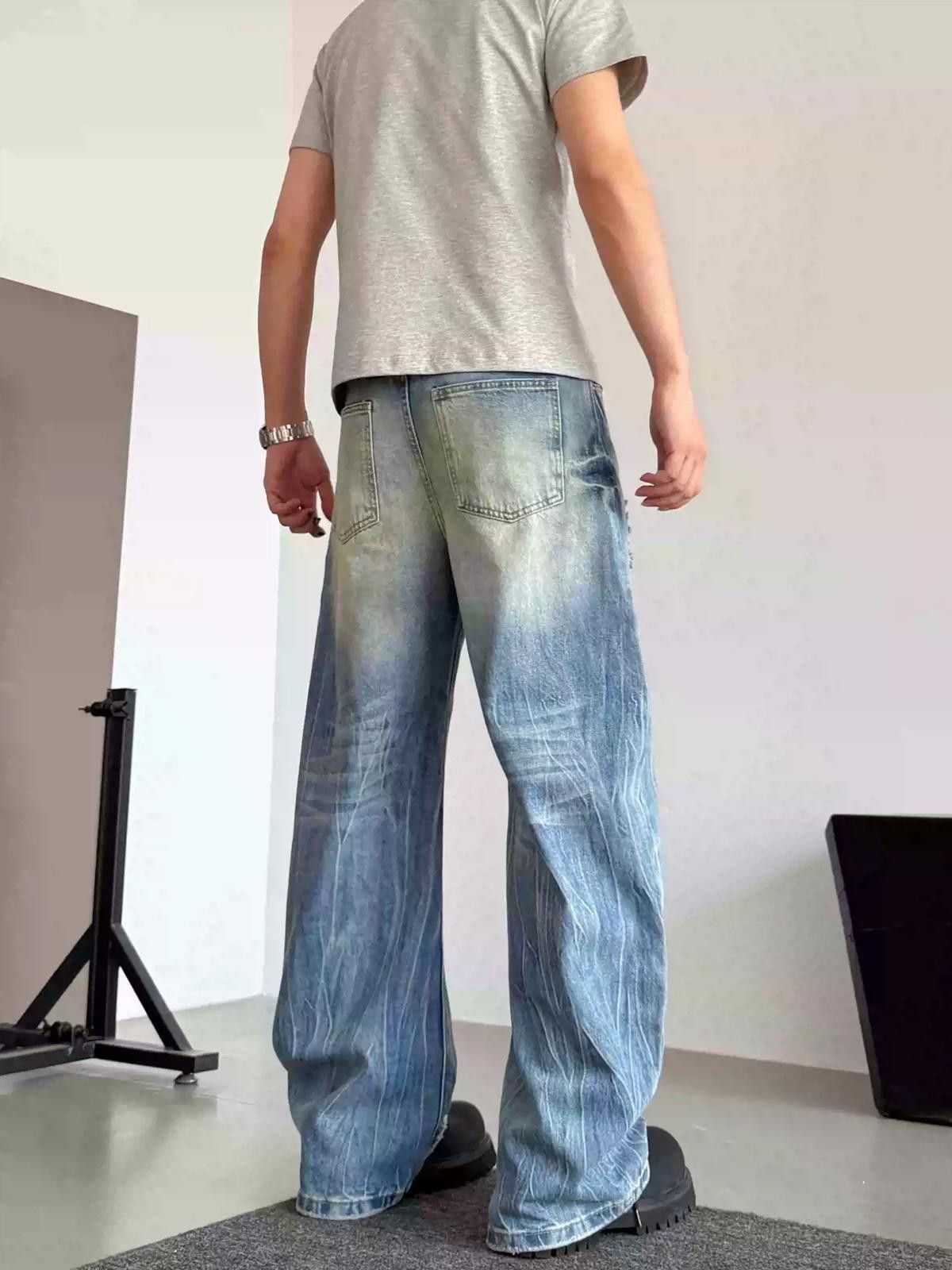 Light Wash Distressed Wide-Leg Jeans