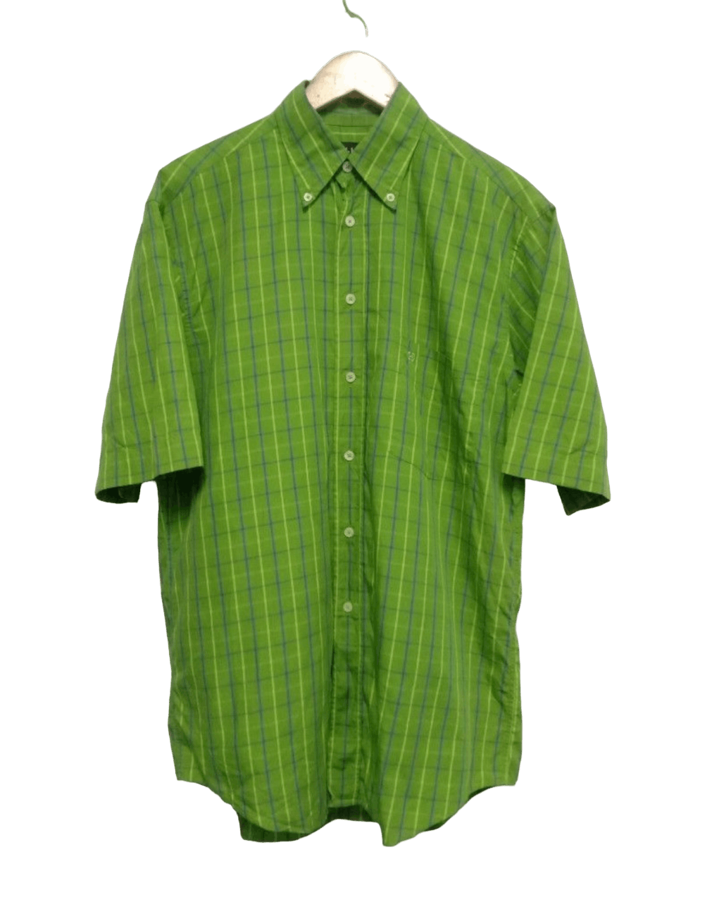 image of Oversized Celine Checker Button Up Shirt in Green, Men's (Size Medium)
