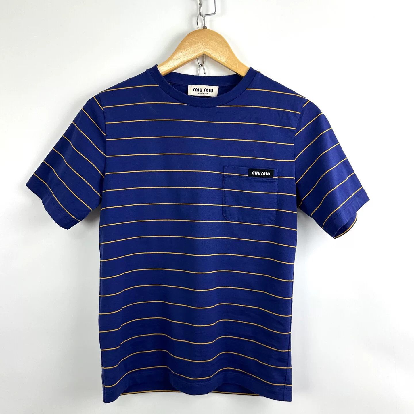 Miu Miu Miu Miu 2025 Blue Stripe Logo Embroidery Tee Size S / US 4 / IT 40 - 1 Thumbnail