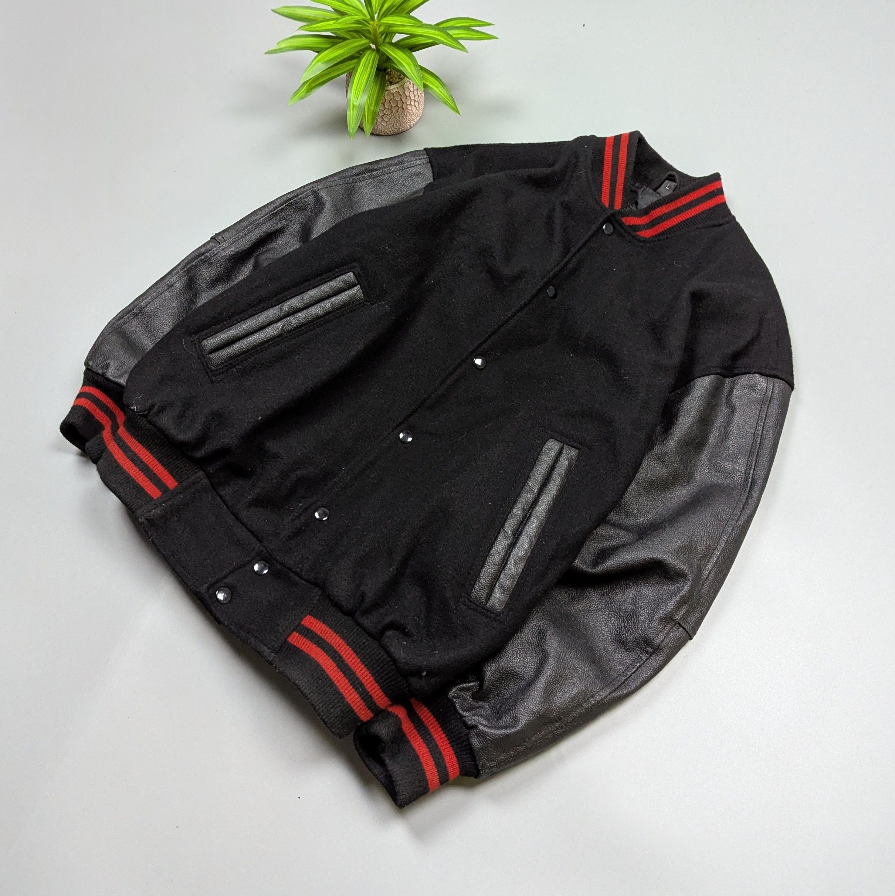 Vintage Rockabilly VTG 80s Wool Leather Black Bomber Varsity Jacket Size US L / EU 52-54 / 3 - 2 Thumbnail
