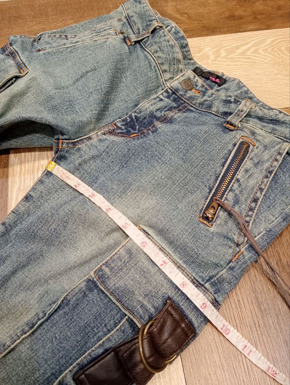 If Six Was Nine TEA FOR TWO JAPAN FLARED STRETCH CARGO ANKLE ZIP JEANS Size US 31 - 17 Thumbnail