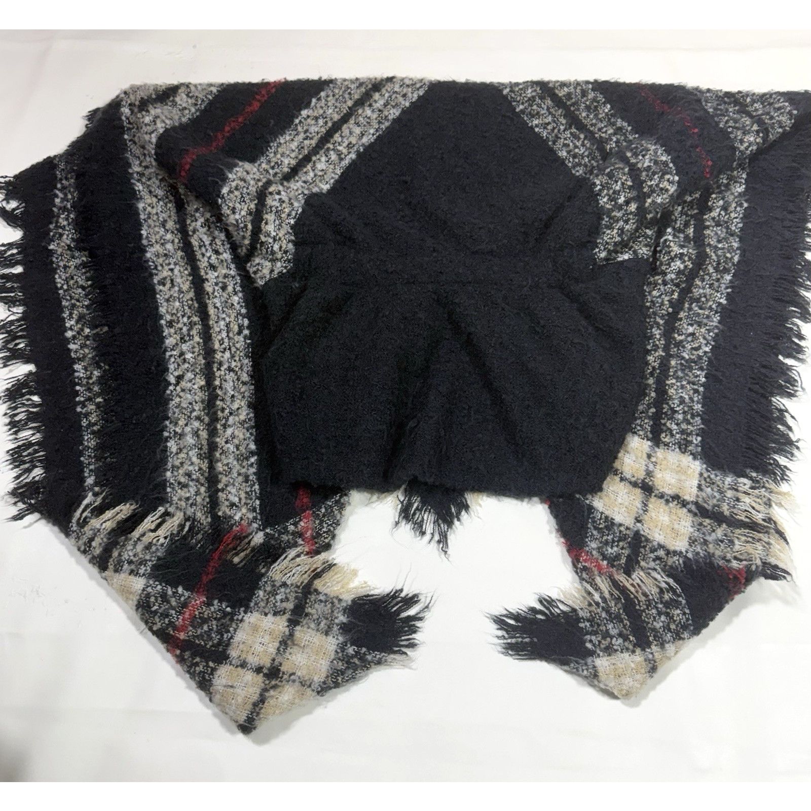 St. Johns Bay St John's Bay Shawl Wrap Wo's Plaid Fringe Poncho Scarf Size ONE SIZE - 7 Thumbnail
