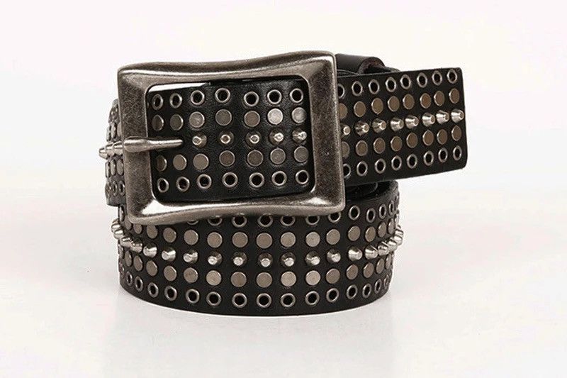 Leather × Vintage Genuine Leather Cowboy Belt Buckle Vintage Metal Rivet Size ONE SIZE - 3 Thumbnail