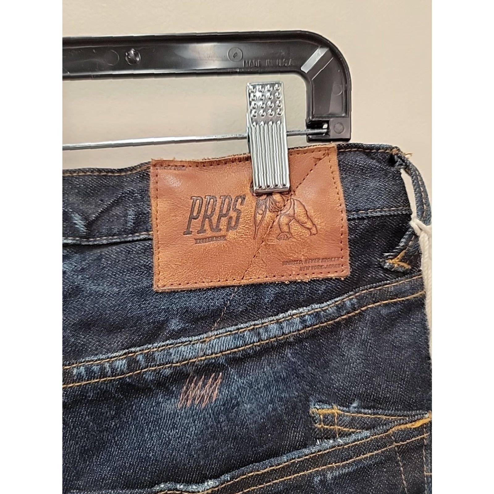 Prps PRPS Jeans Mens 30 Blue Raw Denim Selvedge 90s Grunge Straight Inseam 33 Button Logo Size US 30 / EU 46 - 6 Thumbnail