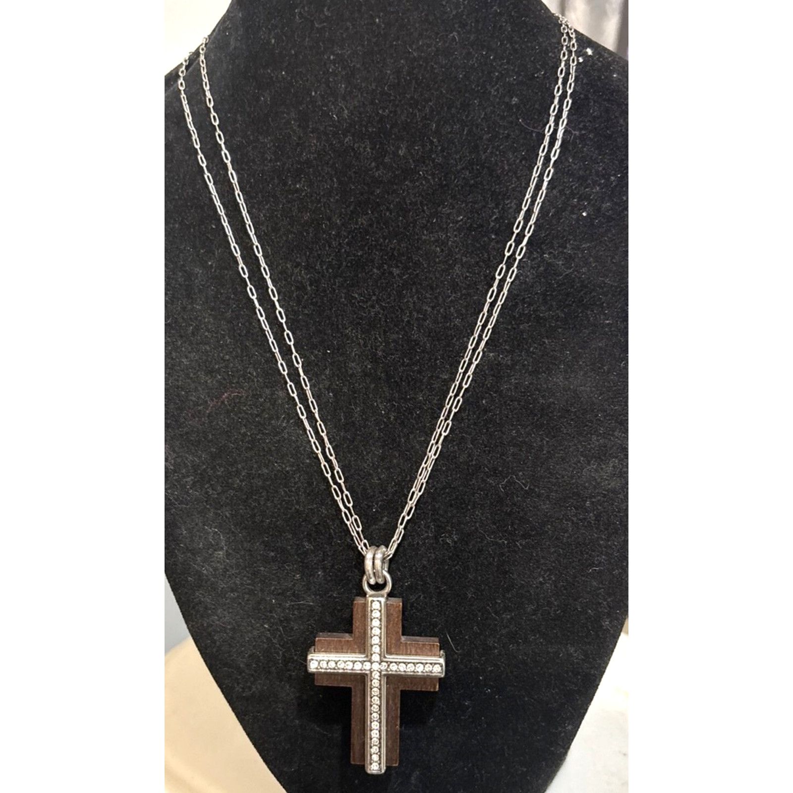 Brighton BRIGHTON Agape Wood & Silvertone Crystal Cross Necklace Size ONE SIZE - 2 Thumbnail