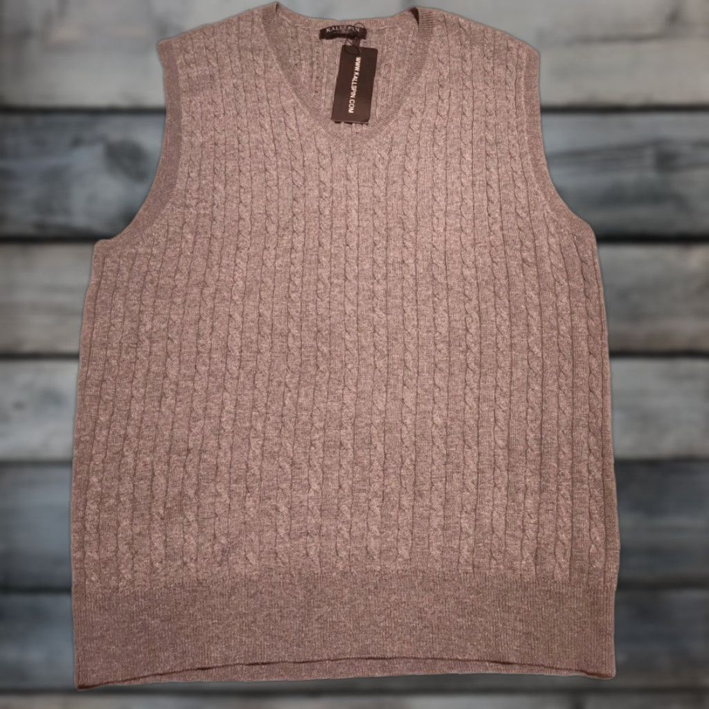 Vintage Kallspin NWT Sweater Vest Cashmere Wool Blend V Neck L Tall Cable knit Gray Mens Size US XXL / EU 58 / 5 - 1 Thumbnail