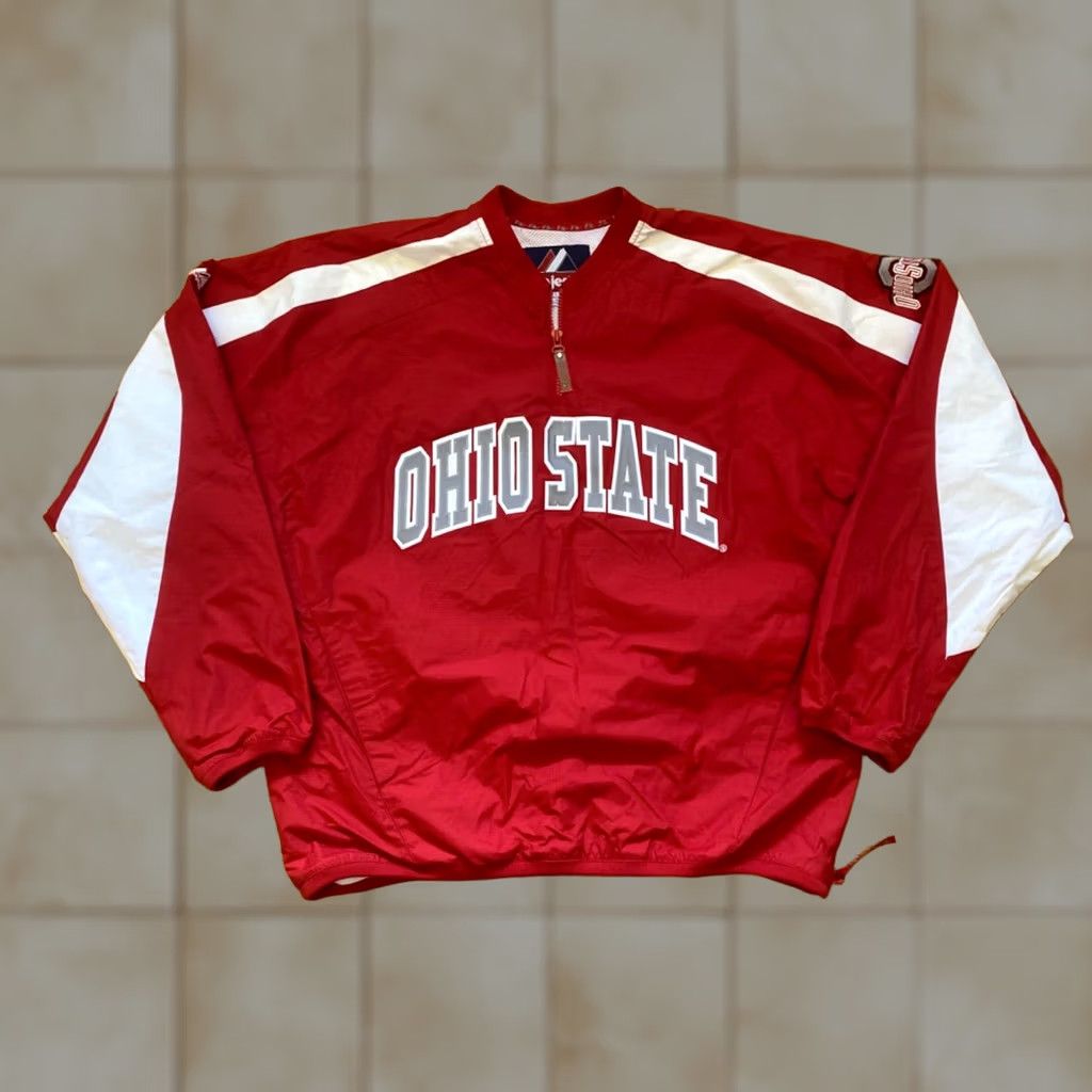 Vintage Majestic Ohio State Buckeyes Jacket Coat Mens L Red 1/2 Zip Bomber Nylon Softshell Size US L / EU 52-54 / 3 - 1 Thumbnail