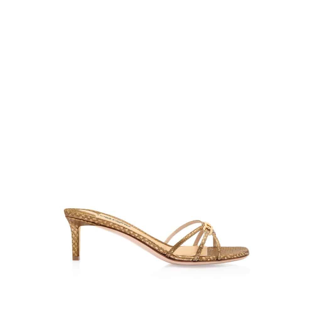 o1loc1c1025 W3388 Lizard Medium Heel Mules in Gold