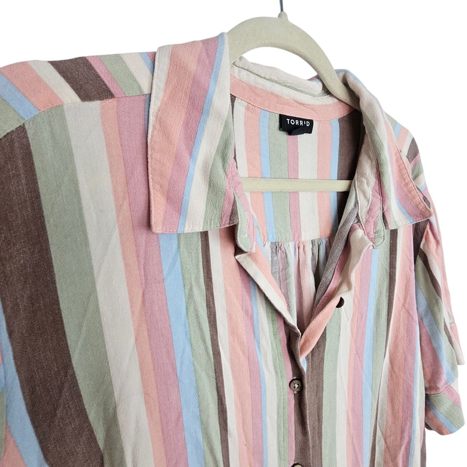 Torrid Torrid Womens Striped Button Crop Top Plus Size 4X Rainbow Size 4XL / US 24-26 - 6 Thumbnail