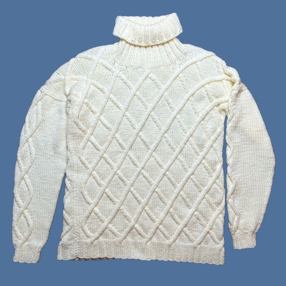 Vintage VINTAGE Fisherman Knit Sweater Turtleneck Womens Hand knit Ivory Acrylic - Medium Size M / US 6-8 / IT 42-44 - 1 Thumbnail