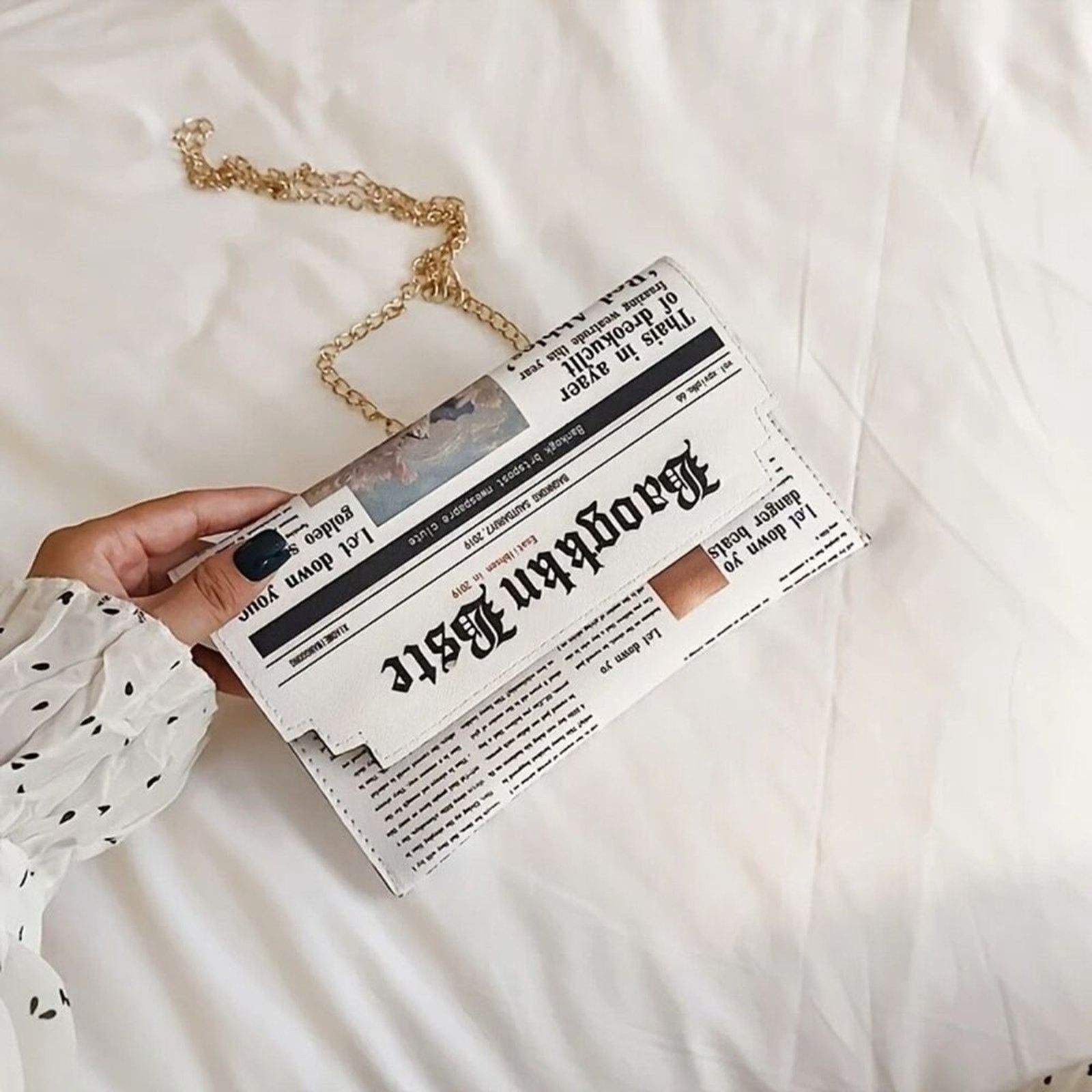 Other Chic Newspaper Print Crossbody Clutch Purse with Gold Chain Size ONE SIZE - 2 Thumbnail