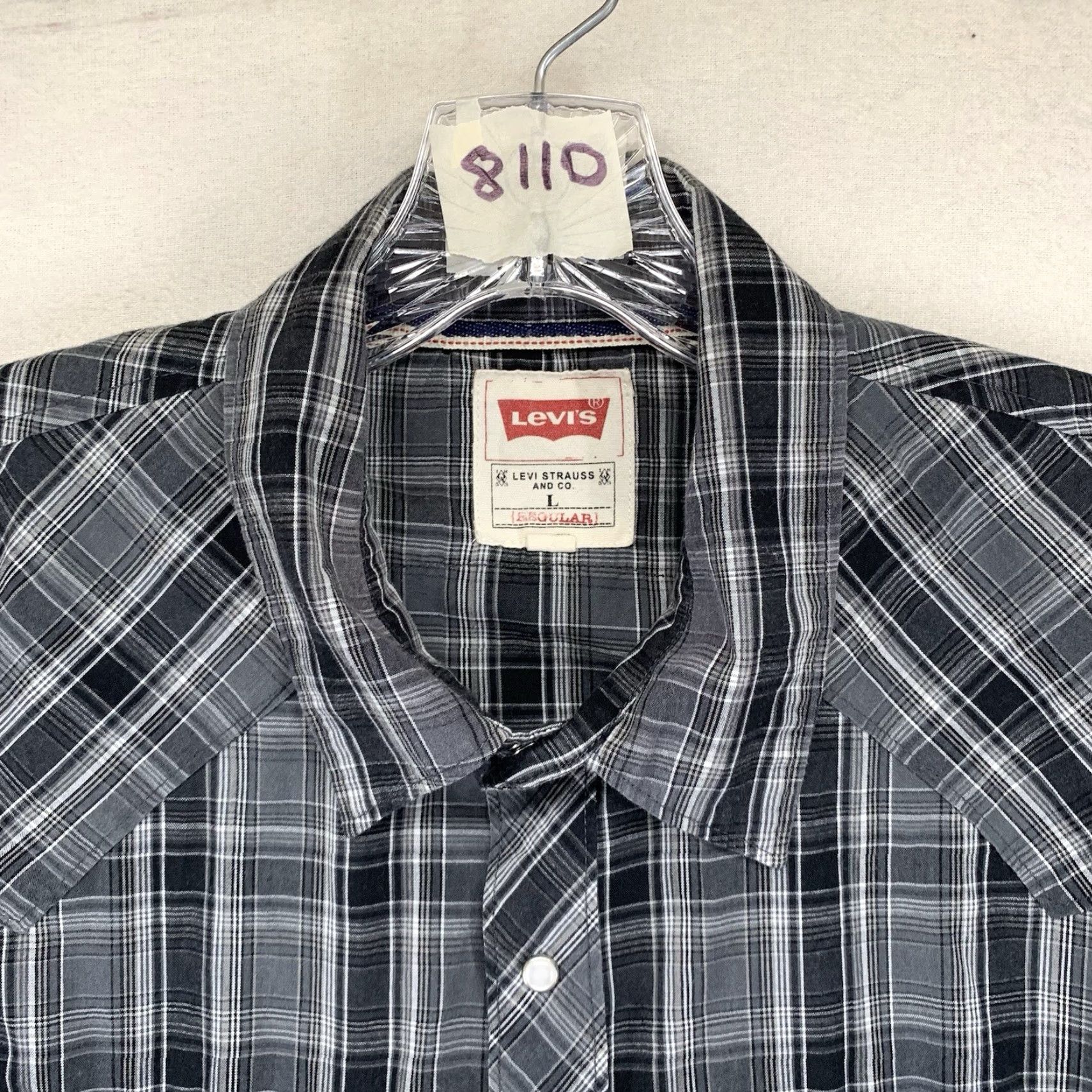Levi's Levi's Men's Western Plaid Shirt Long Sleeve Casual Button-Up Large Black Gray Cotton Blend Size US L / EU 52-54 / 3 - 3 Thumbnail
