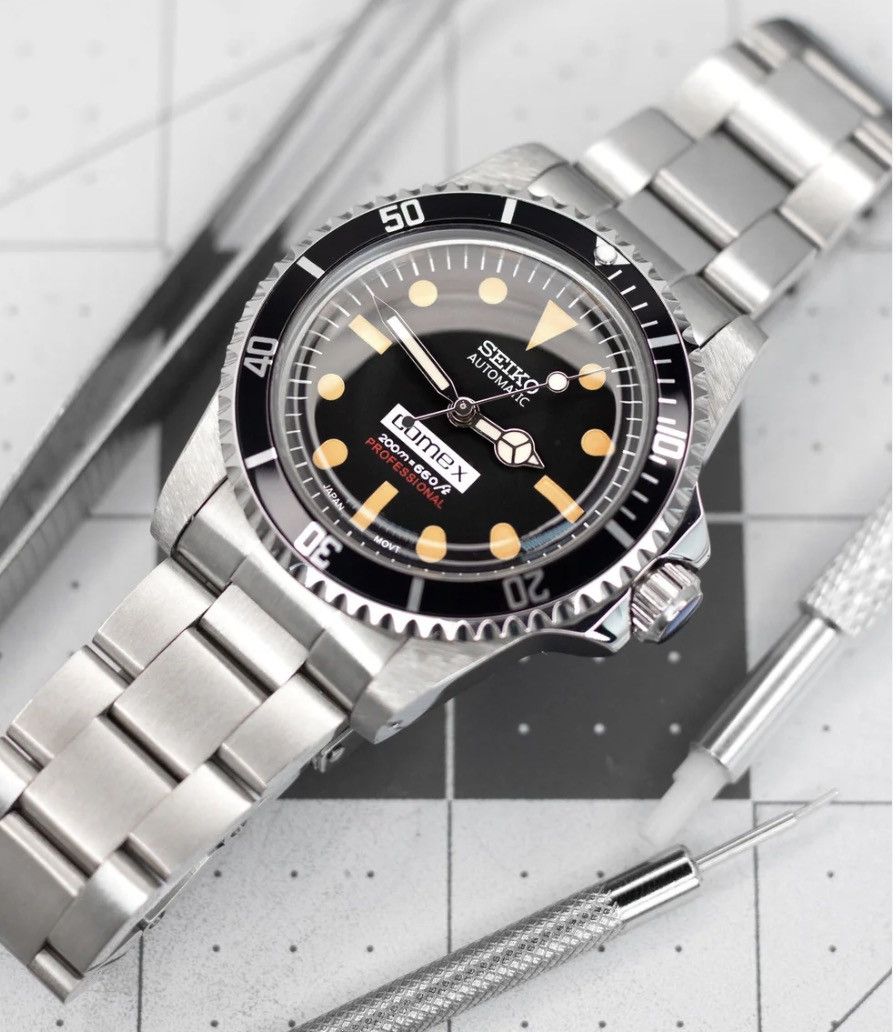 Japanese Brand Seiko Mod Submariner Comex Black Dial Steel Oyster Watch Size ONE SIZE - 1 Thumbnail