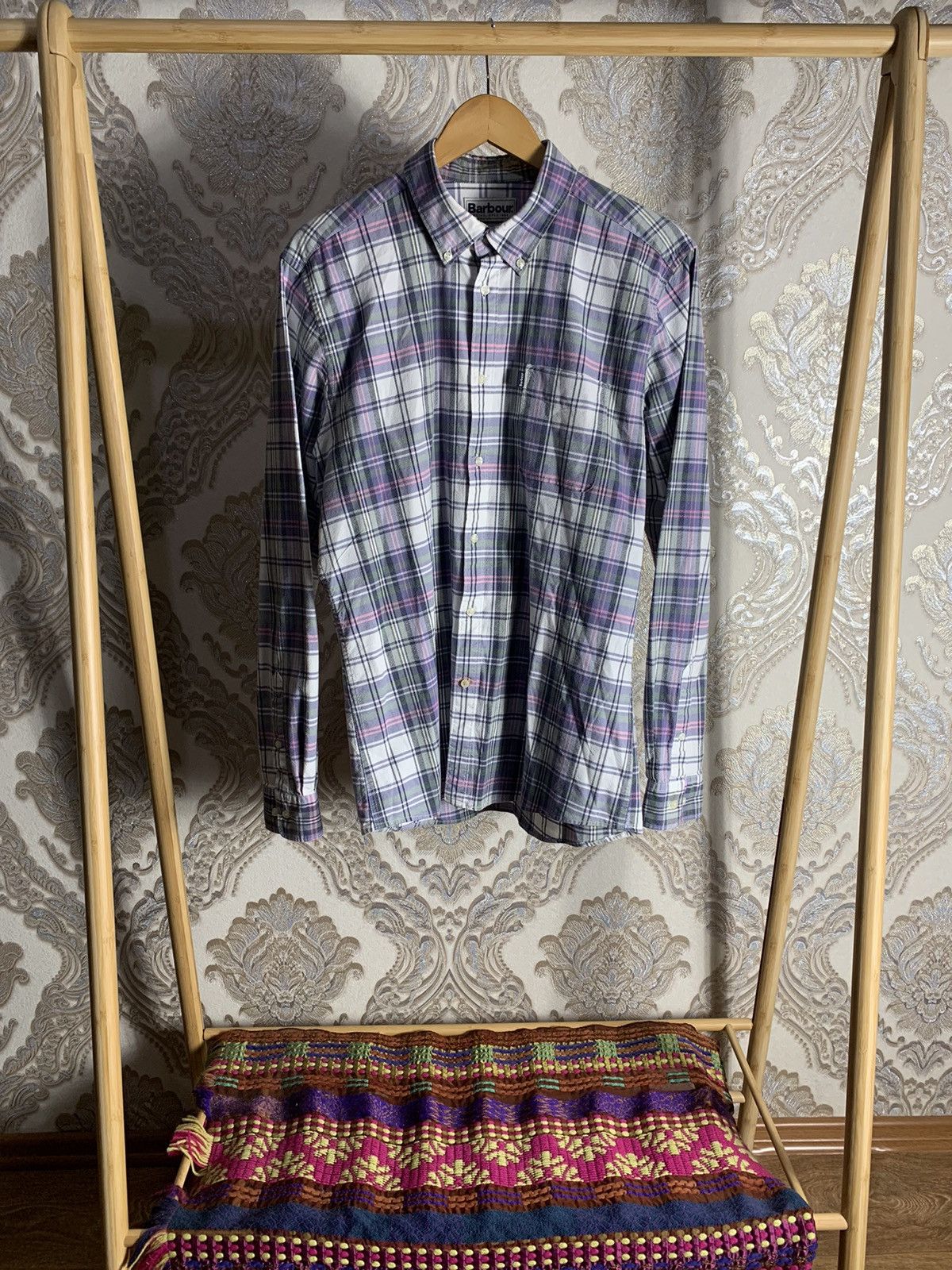VINTAGE BARBOUR FLANNEL SHIRT OXFORD CHECK ENGLAND STYLE 90s