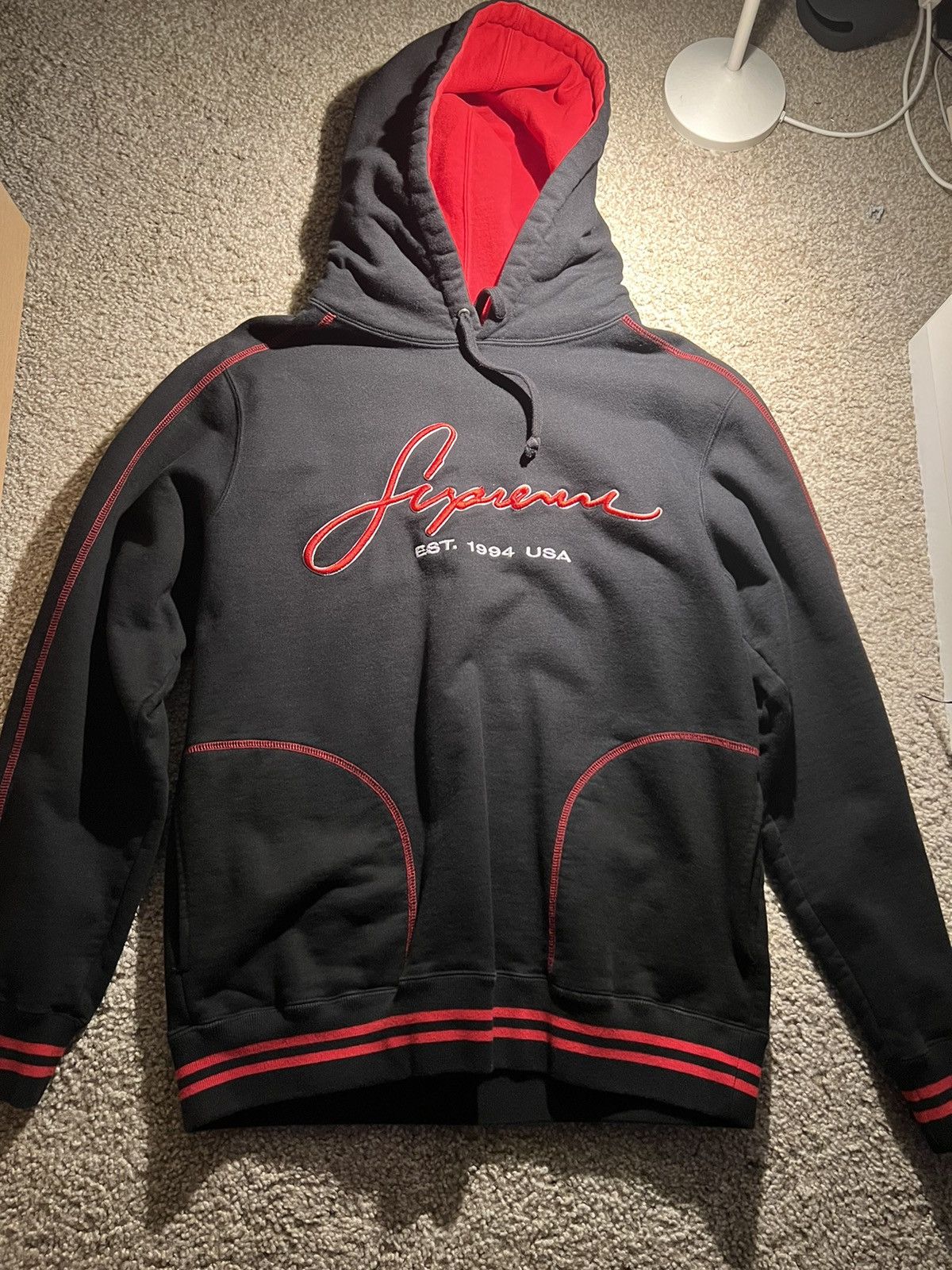 Supreme Contrast Embroidered Hoodie Grailed