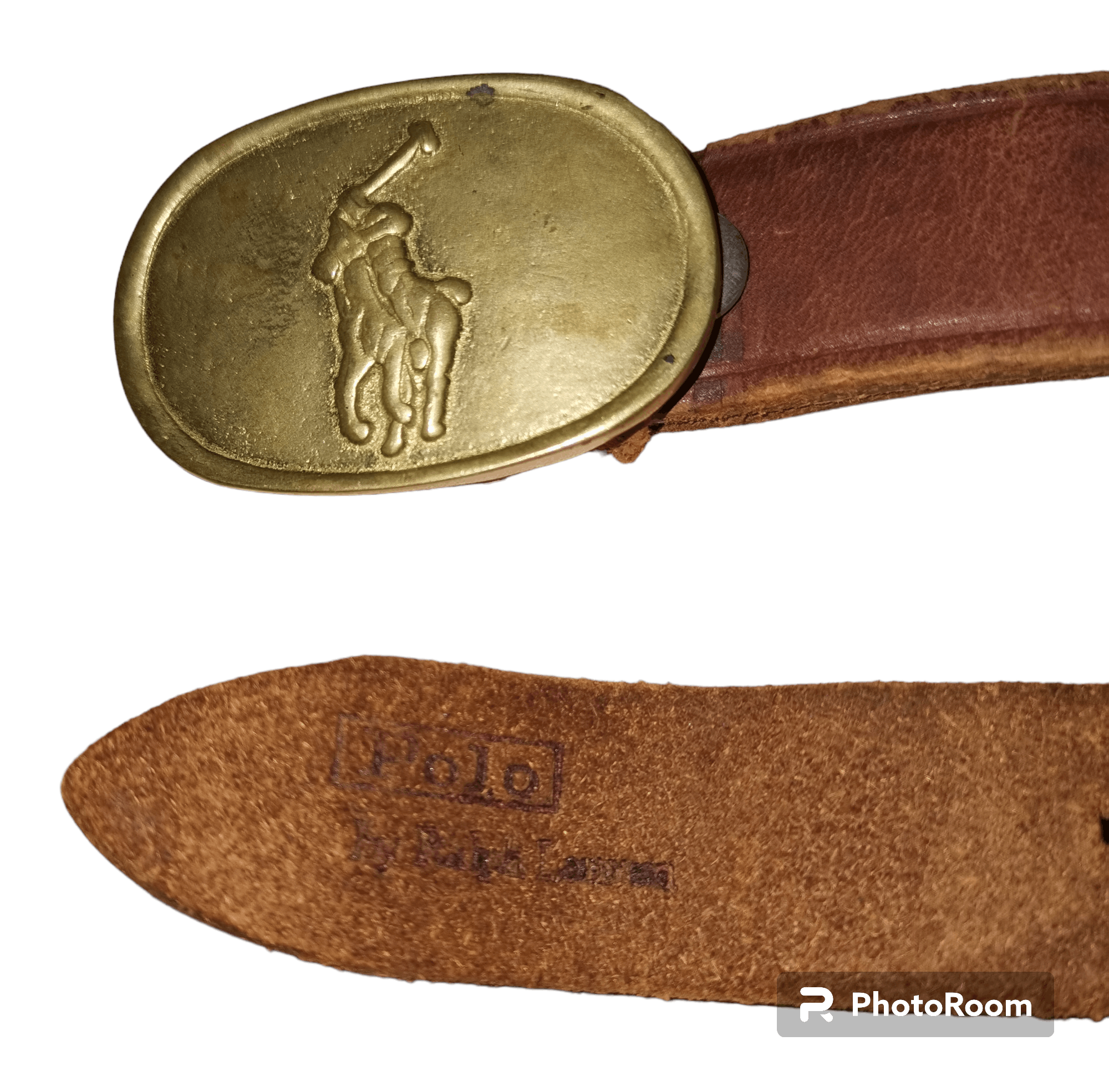 Polo Ralph Lauren VINTAGE POLO LEATHER BELT WITH SOLID BRASS BUCKLE Size 32 - 2 Thumbnail