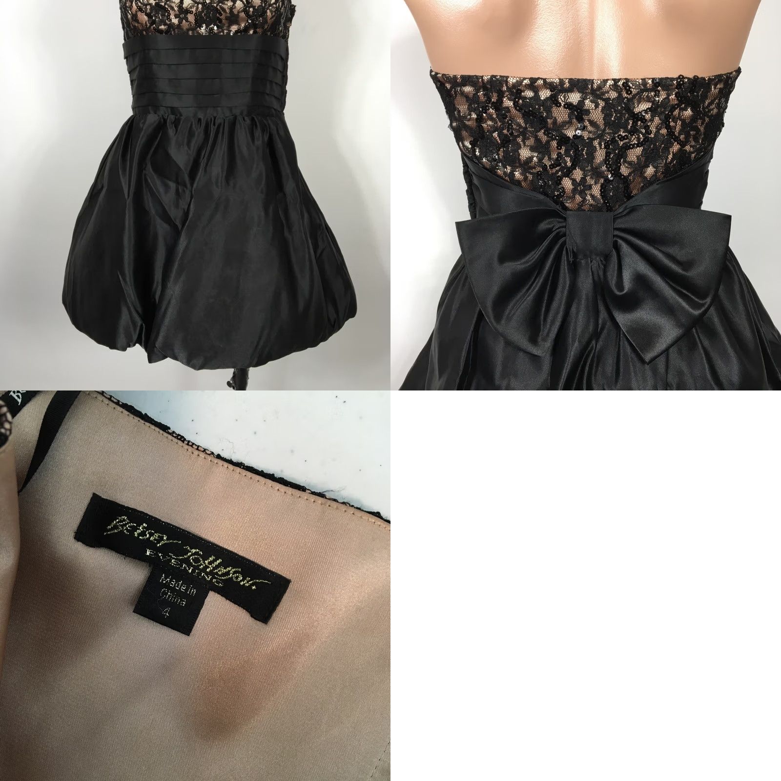 Betsey Johnson VTG Betsey Johnson Evening Dress Floral Lace Satin Bow Puff Party Mini A-Line 90s Womens size 4 Black EUC Size S / US 4 / IT 40 - 8 Thumbnail