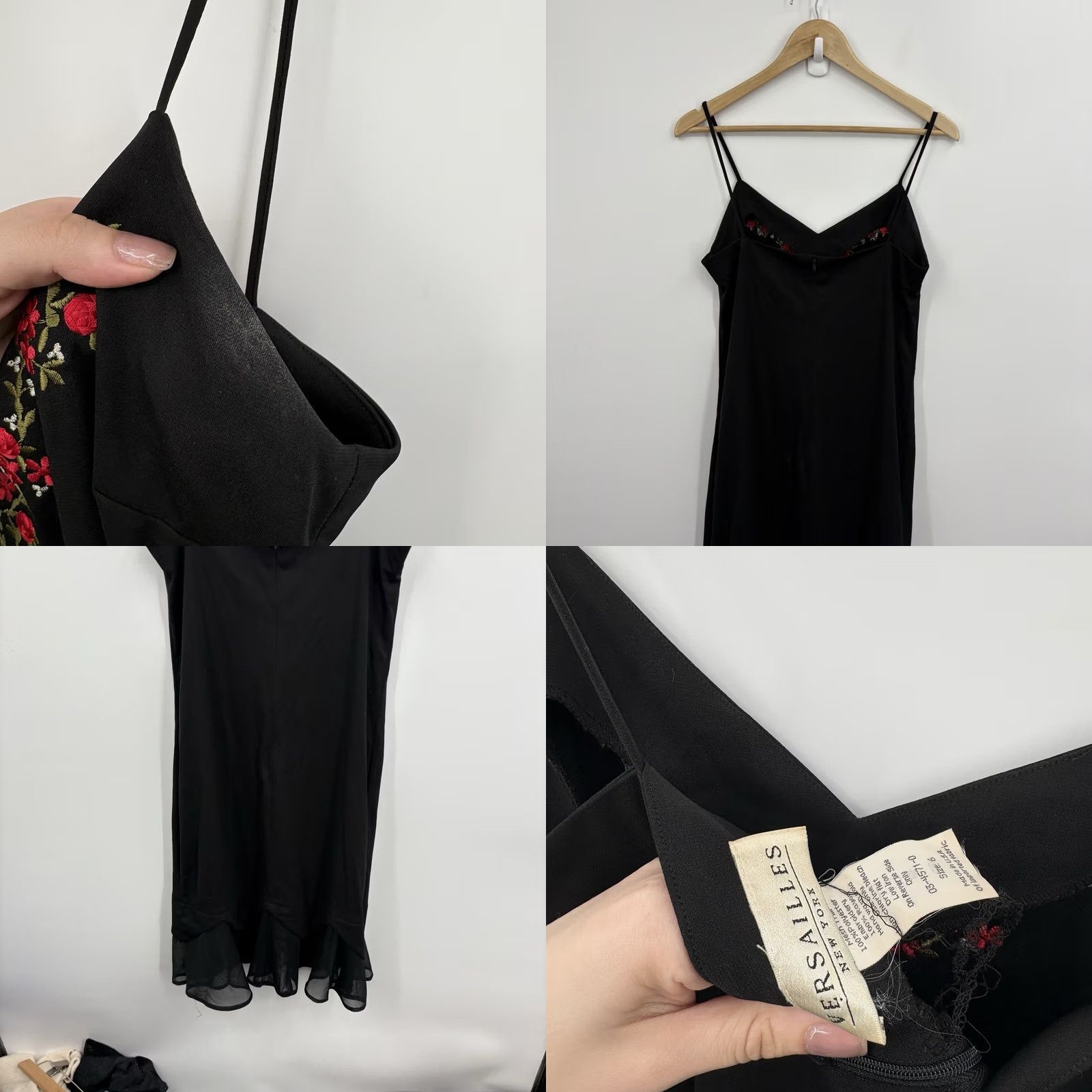 Vintage VINTAGE 90s Y2K Slip Dress Black 6 Whimsigoth Floral Embroidered Dark Fairy Midi Size M / US 6-8 / IT 42-44 - 8 Thumbnail