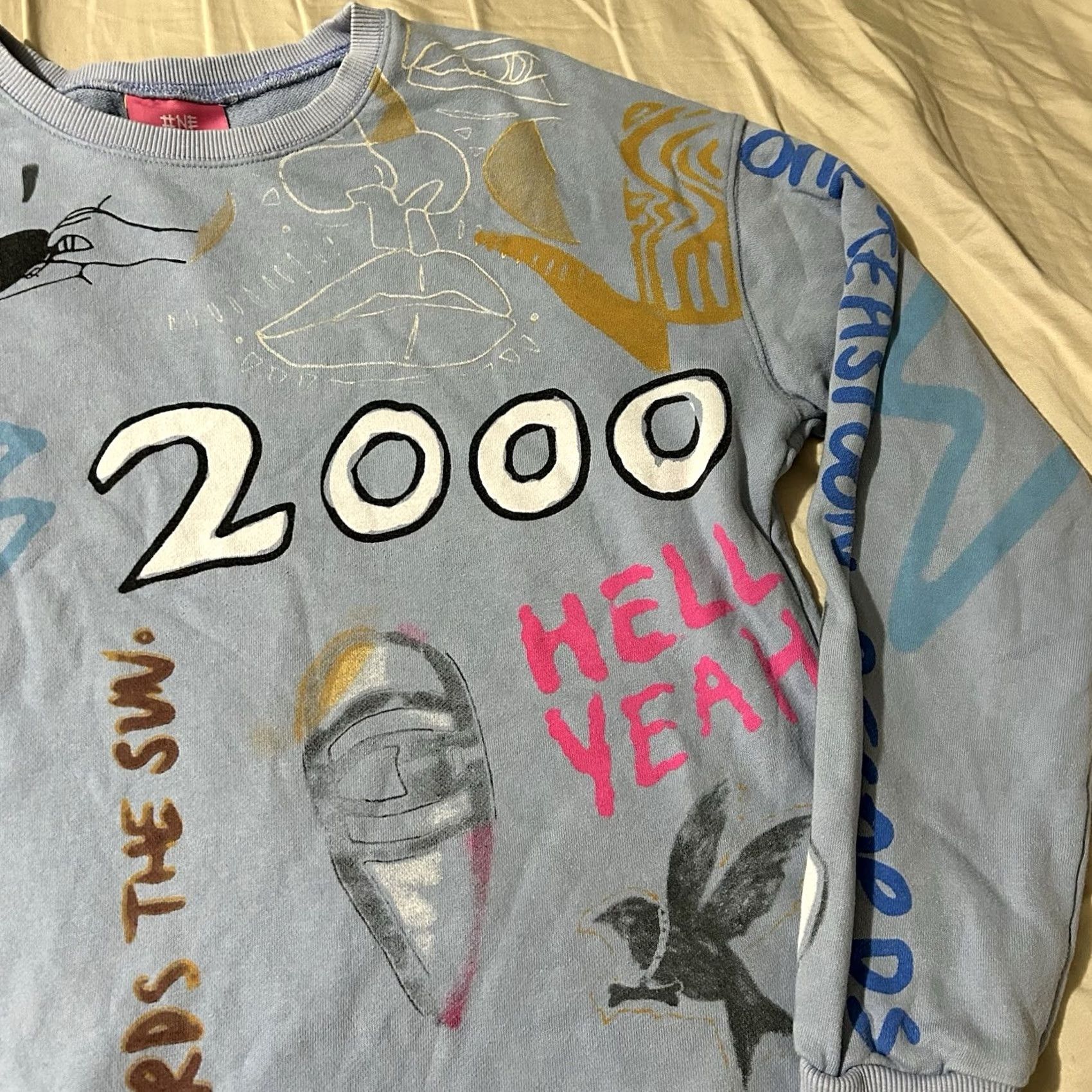 Vintage One Teaspoon X Free People Hand Painted Graffiti Sweatshirt Medium Women’s Size M / US 6-8 / IT 42-44 - 3 Thumbnail