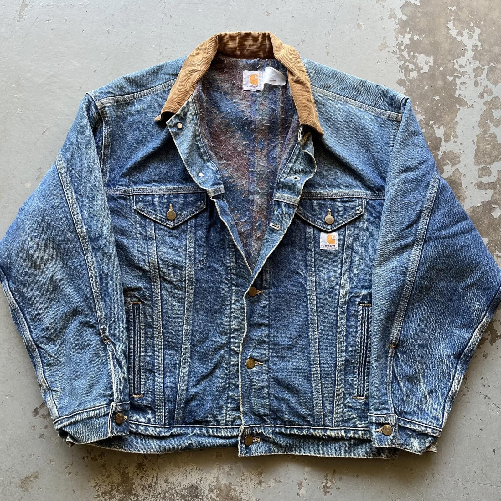 Carhartt × Vintage Vintage Denim Carhartt Aztec Blanket Lined Trucker Jacket Size US XL / EU 56 / 4 - 1 Thumbnail