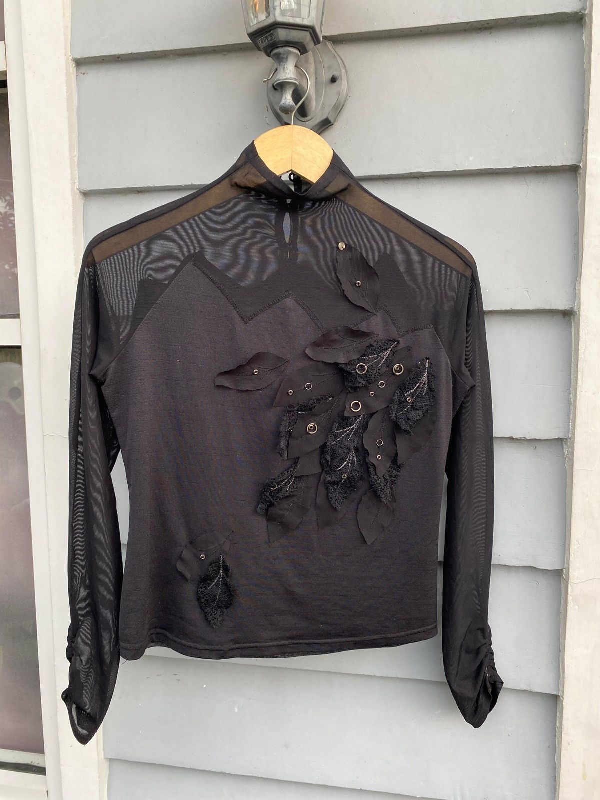 Japanese Brand Paola Dark Romantic Mesh Top Japan Leaves & Embellishments Size S / US 4 / IT 40 - 1 Thumbnail