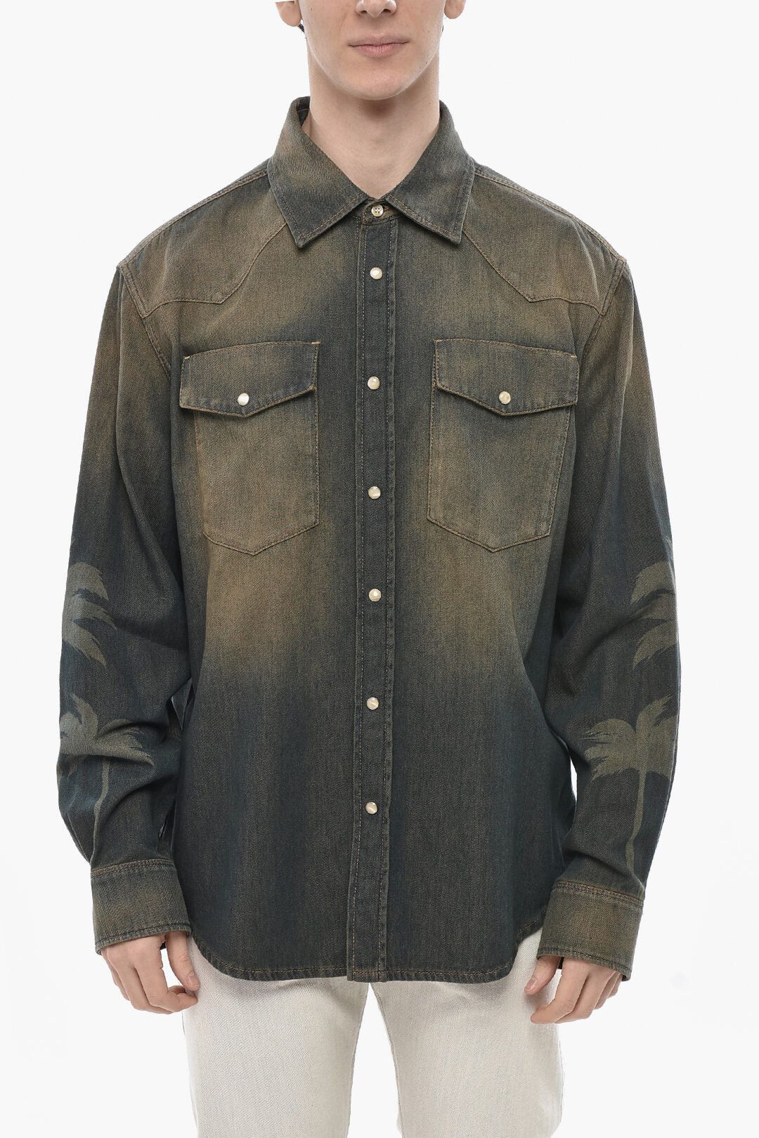 og1mm0226 Vintage-Washed Denim Shirt in Brown