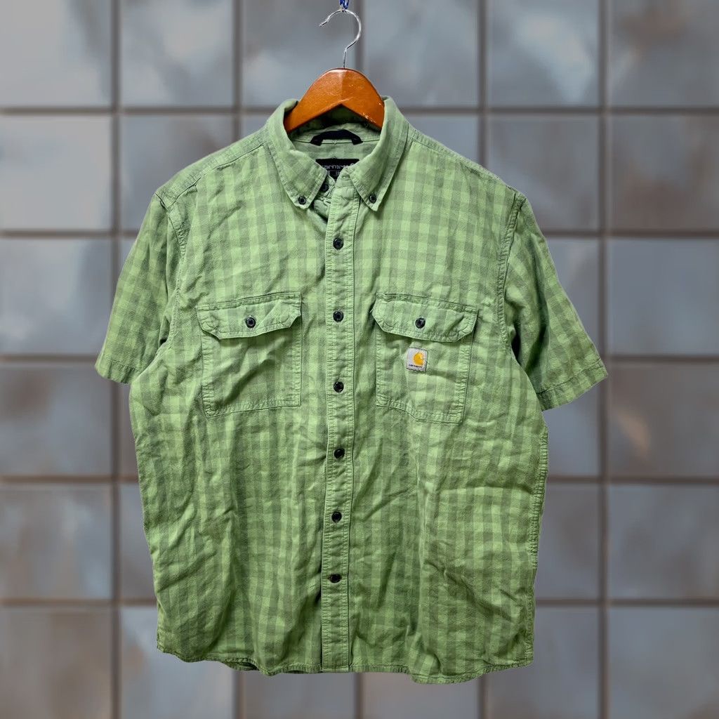 Carhartt Carhartt Short Sleeve Button Up Shirt Large - Vibrant Green Plaid Size US L / EU 52-54 / 3 - 1 Thumbnail